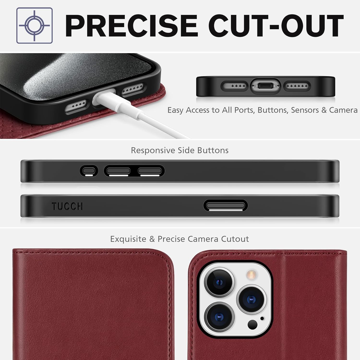 TUCCH Etui z Kieszenią na Karty do iPhone 15 Pro Max 5G