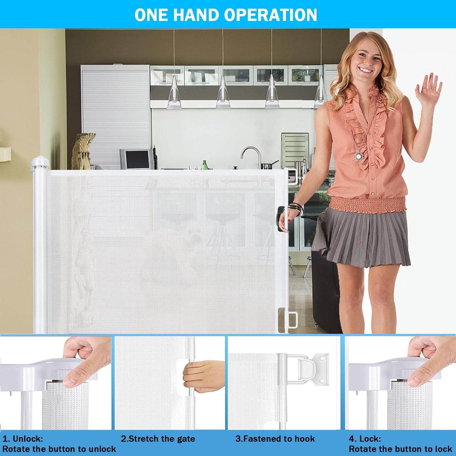 Barierka dziecięca Wodondog biała 0-150cm 83cm wysoka