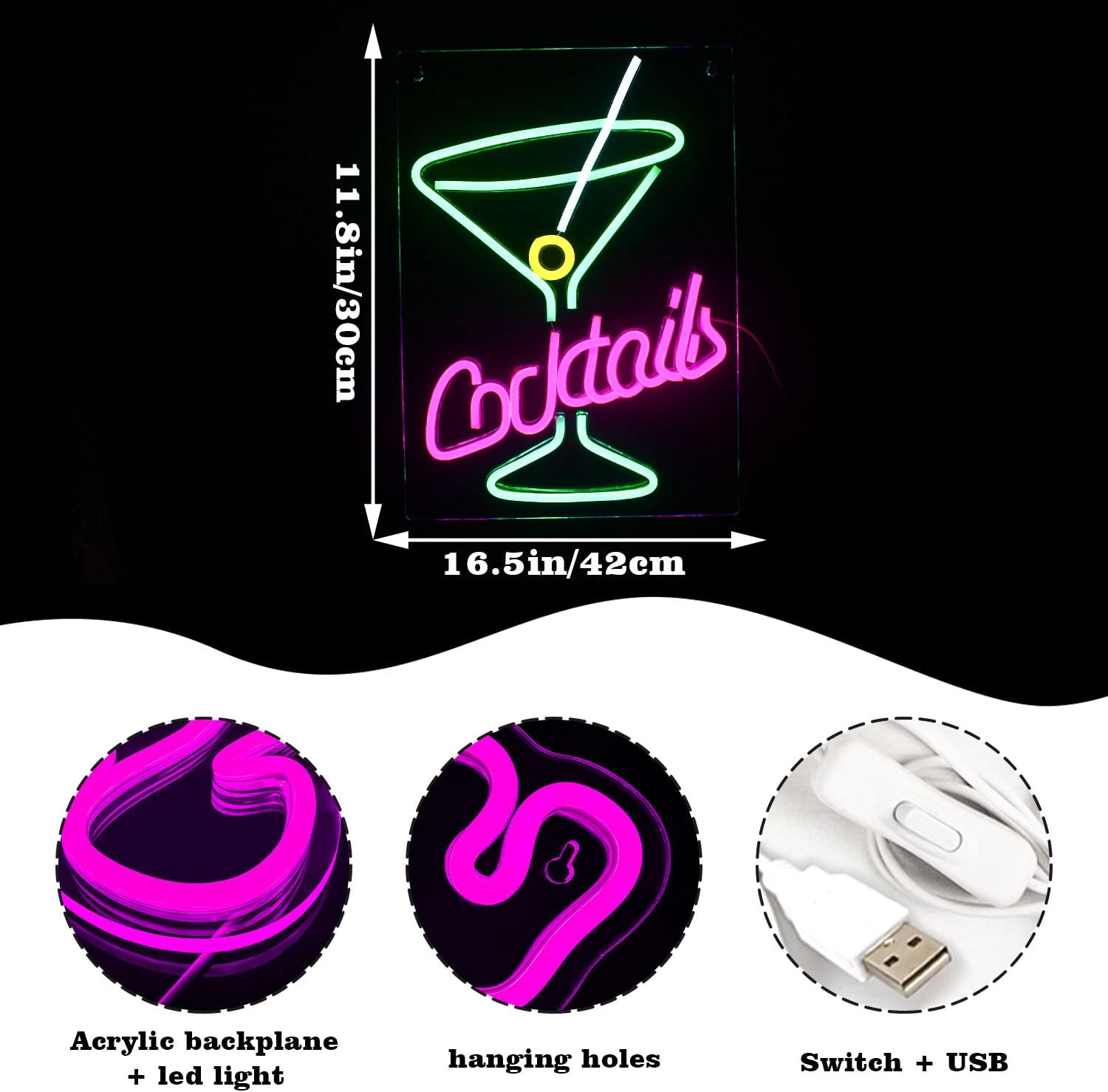 Neon Looklight Koktajlowy różowy zielony USB