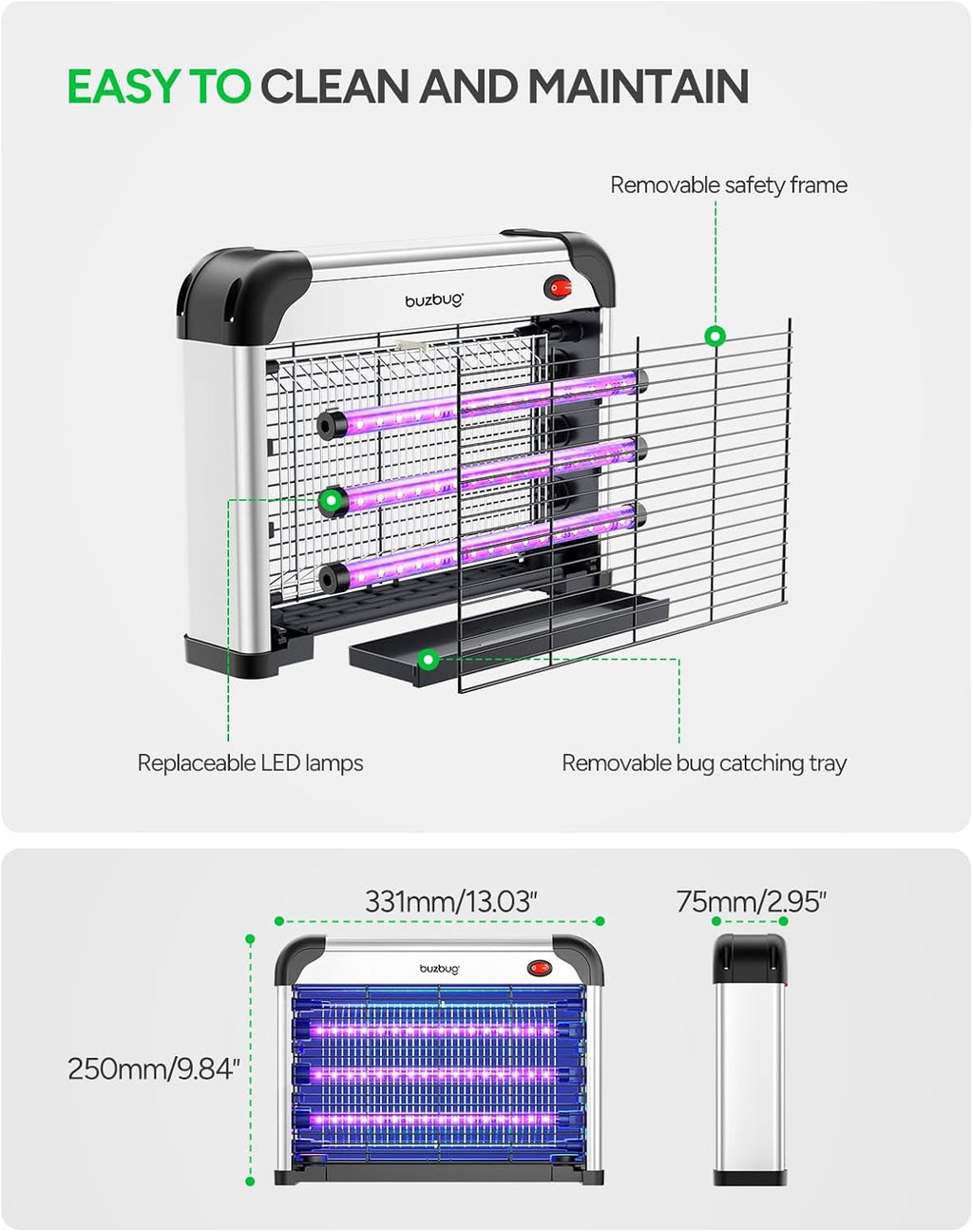 Lampa owadobójcza Buzbug MA-009 LED 3800V komary muchy 3 lampy