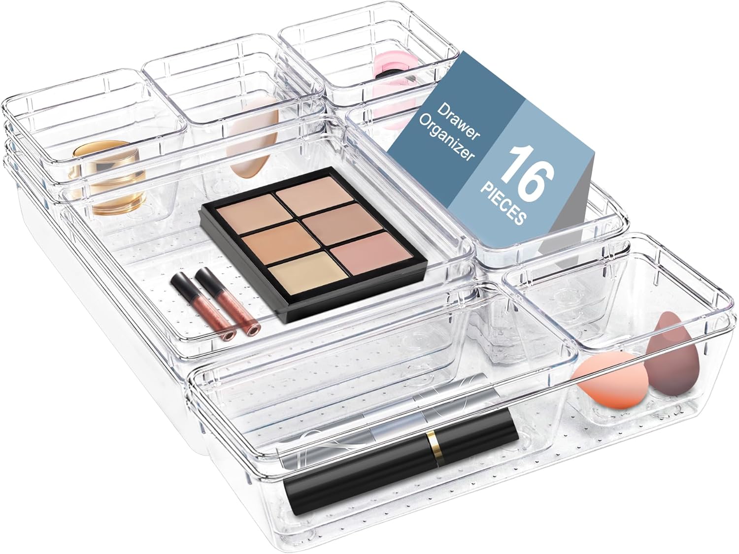 Organizer do szuflady 16 el zestaw 5 rozmiarów przezroczysty