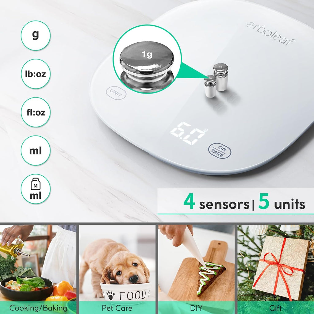 Waga kuchenna 5kg dokładna 0,5g Bluetooth LED USB biała