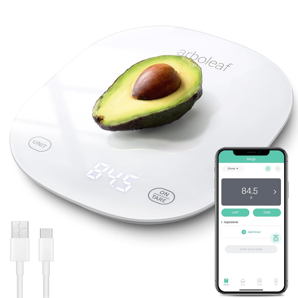 Waga kuchenna 5kg dokładna 0,5g Bluetooth LED USB biała