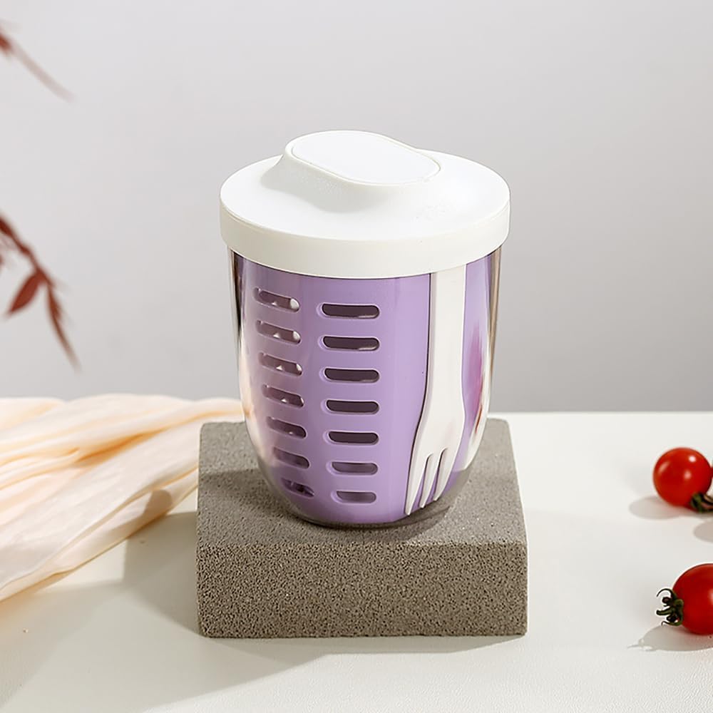 Pojemnik na owoce 650 ml z sitkiem i widelcem lunchbox kubek