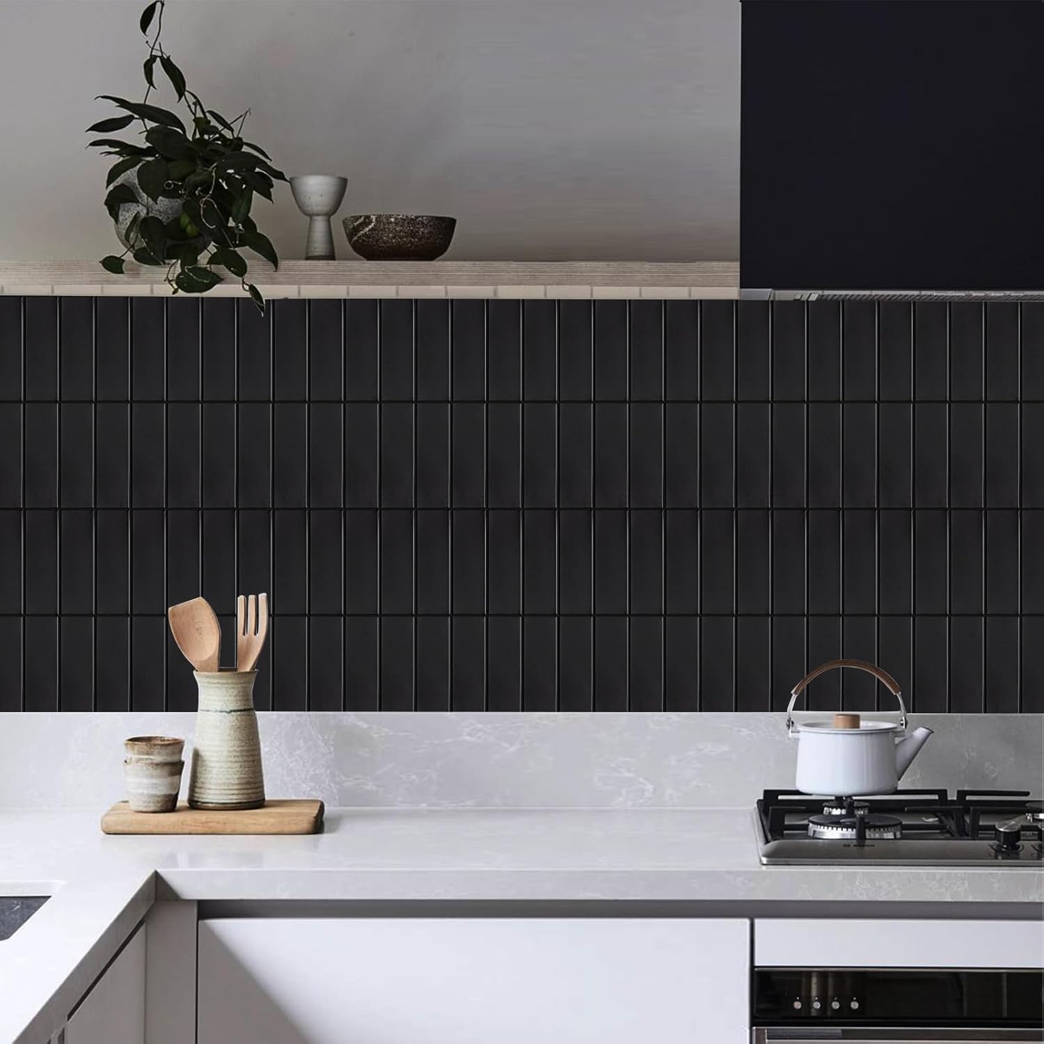 Płytki ścienne 3D WoStick  czarne 10szt samoprzylepne do kuchni łazienki