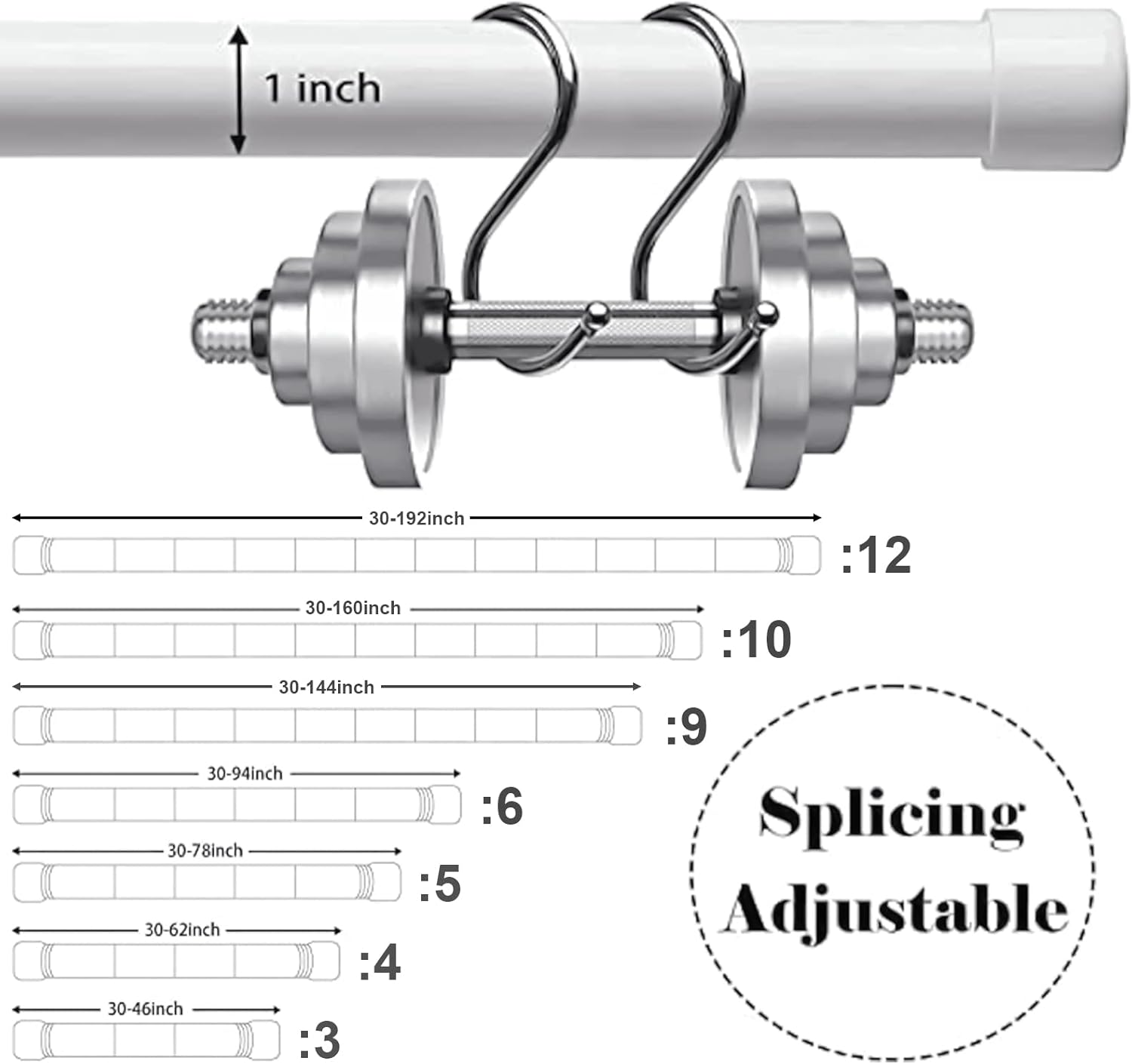 Karnisz regulowany 76-238 cm biały ze stali nierdzewnej