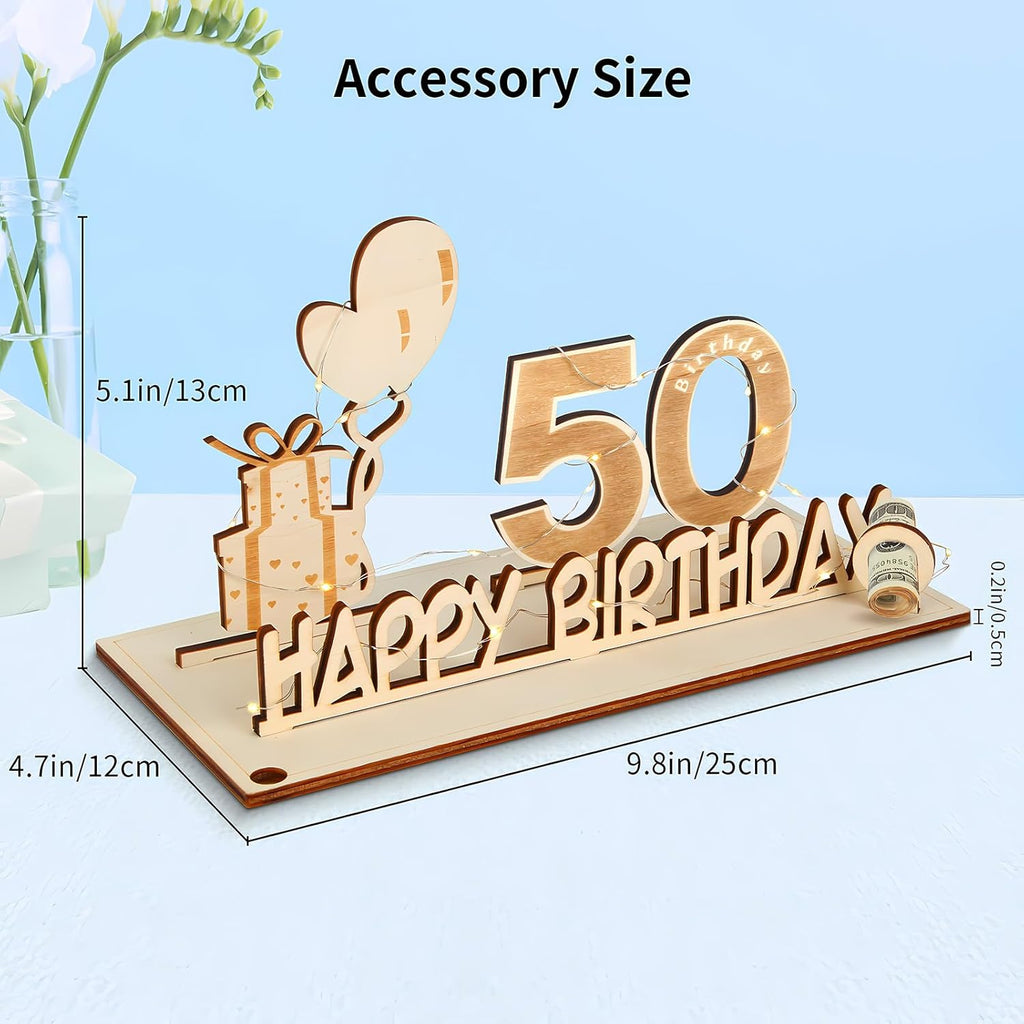 Drewniany prezent na 50 urodziny z LED