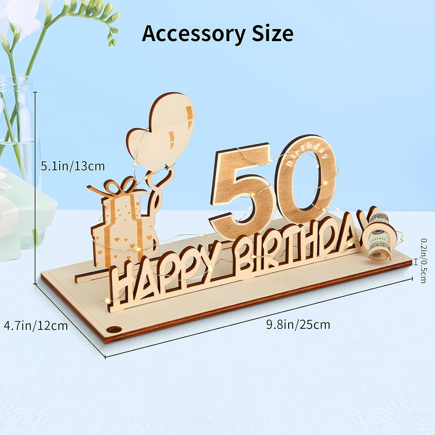 Drewniany prezent na 50 urodziny z LED