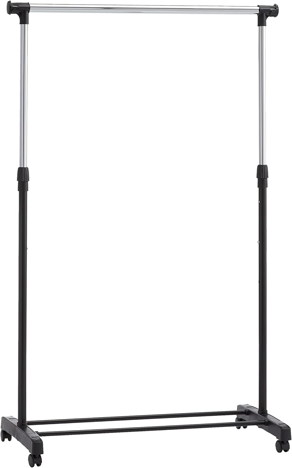 Wieszak stojący Amazon Basics na ubrania regulowany z kółkami chrom