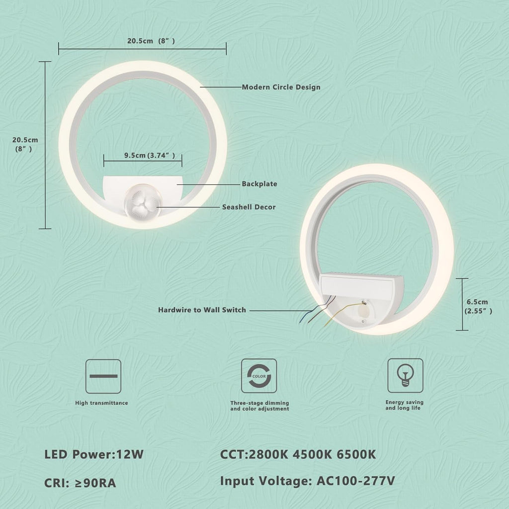 Kinkiet LED RUYI 1R 12W okrągła lampa ścienna 3 barwy biała