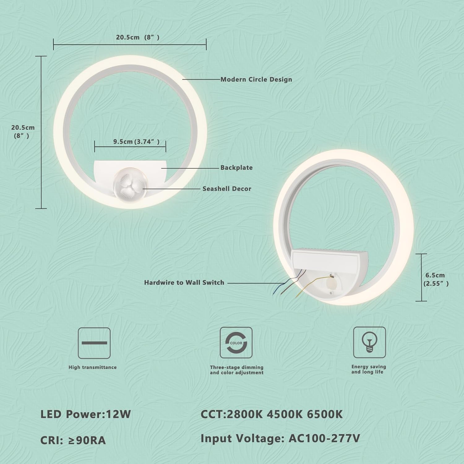 Kinkiet LED RUYI 1R 12W okrągła lampa ścienna 3 barwy biała
