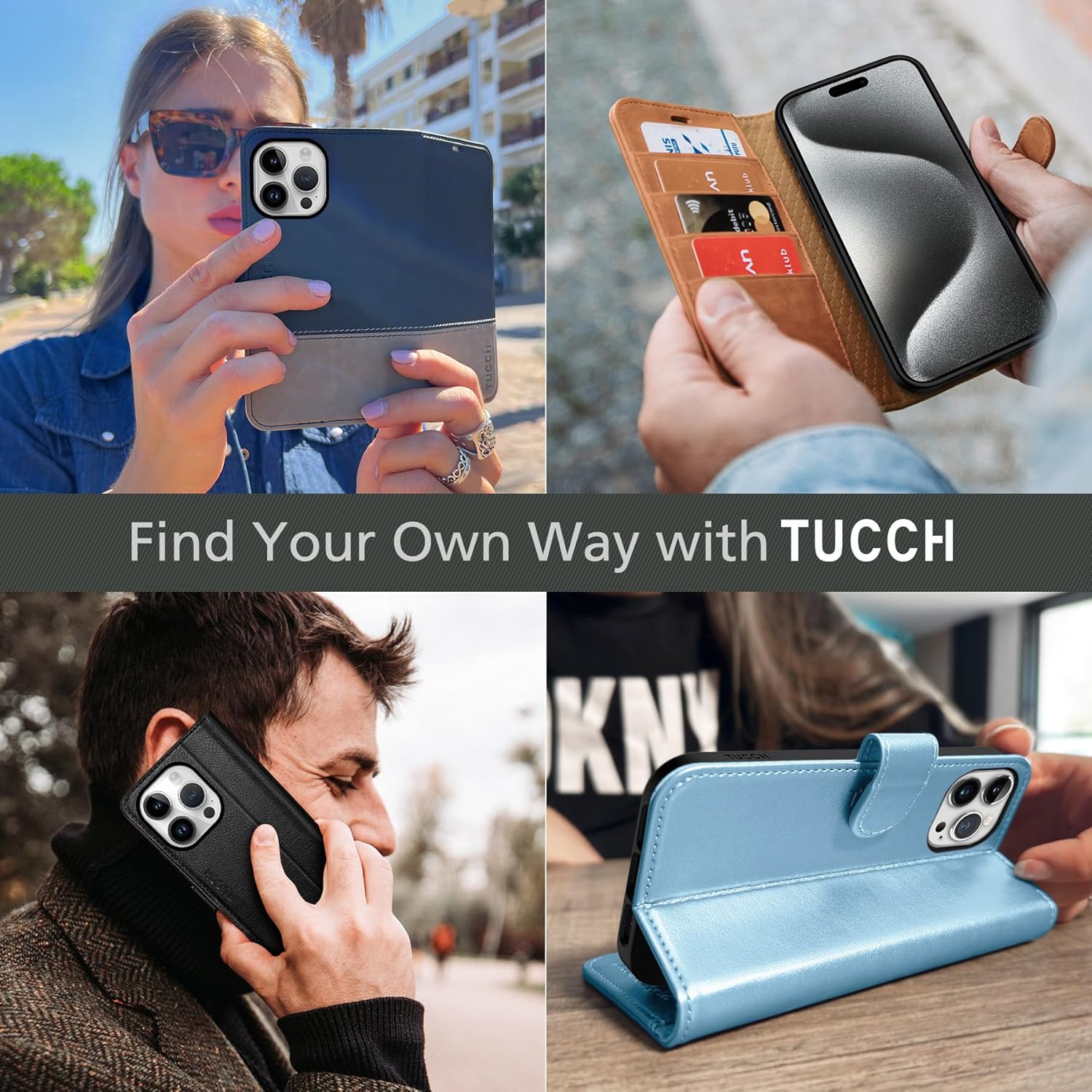 TUCCH Etui z Portfelem do iPhone 15 Pro