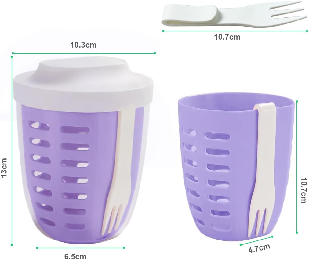 Pojemnik na owoce 650 ml z sitkiem i widelcem lunchbox kubek