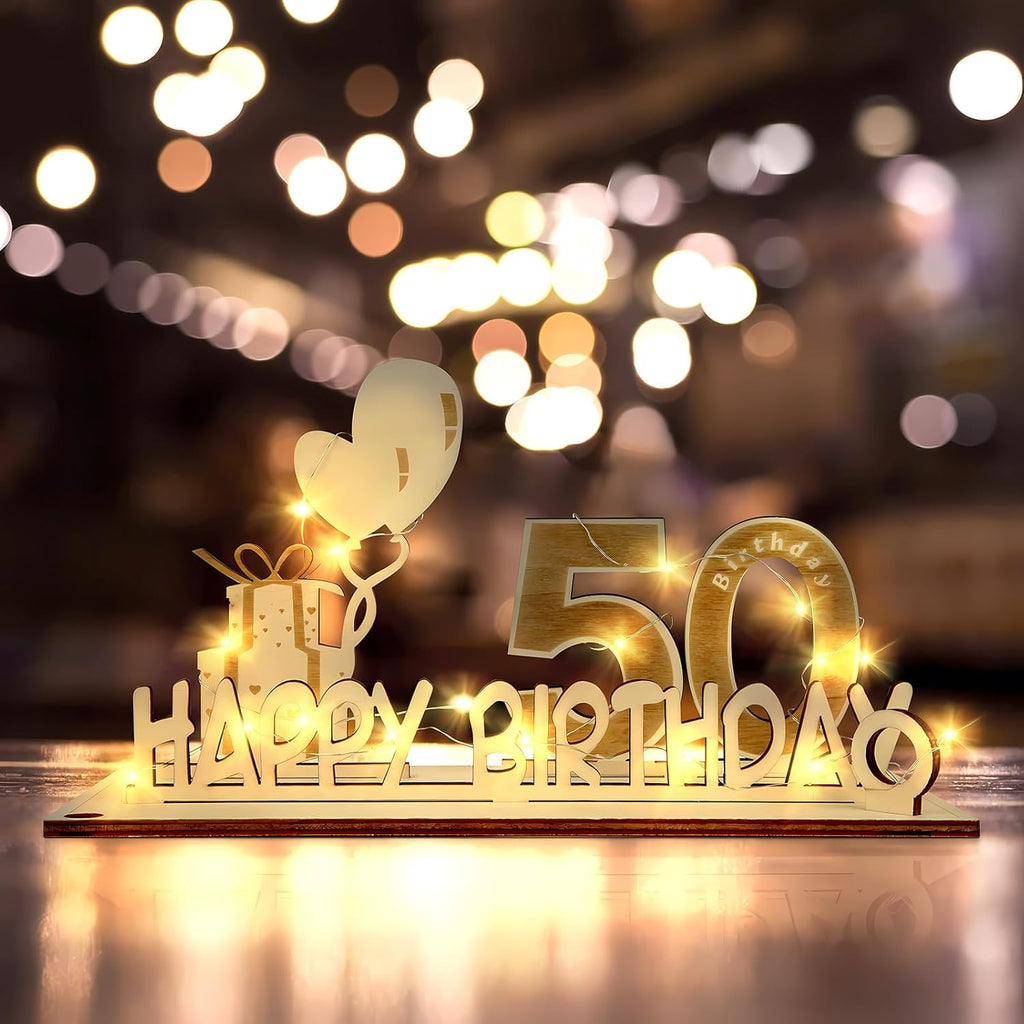 Drewniany prezent na 50 urodziny z LED