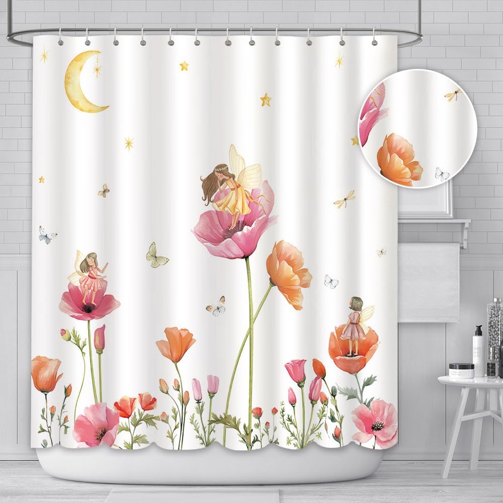 Zasłona prysznicowa 180x180 cm boho maki księżyc wróżka