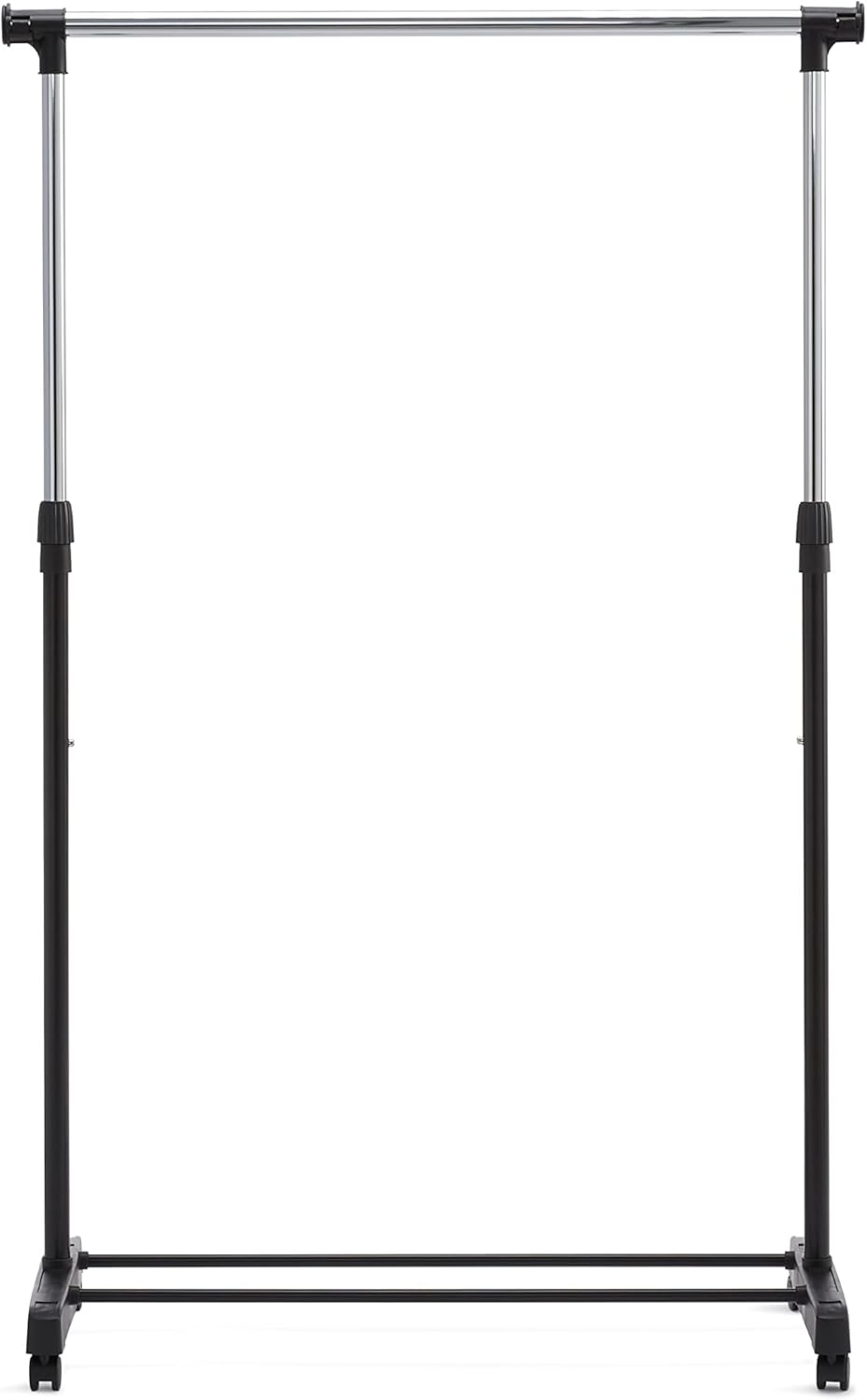 Wieszak stojący Amazon Basics na ubrania regulowany z kółkami chrom