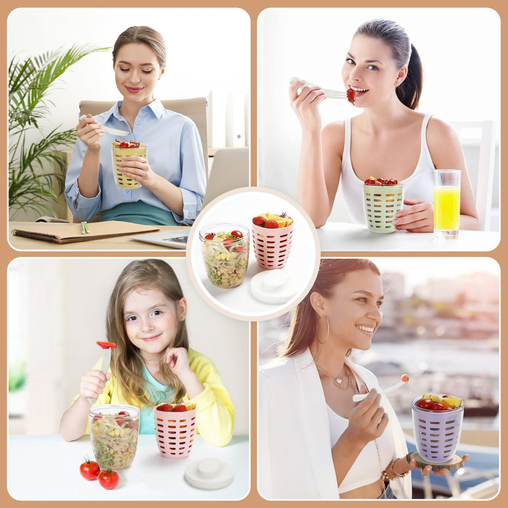 Pojemnik na owoce 650 ml z sitkiem i widelcem lunchbox kubek