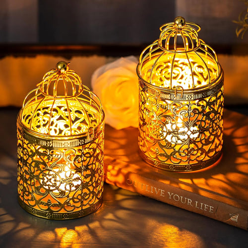 2x Latarnia na świecznik złote