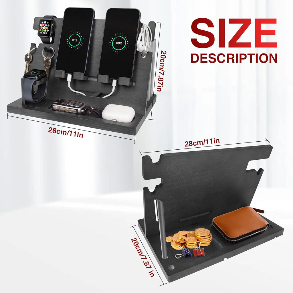 Drewniana stacja dokująca do telefonu lub zegarka kluczyki