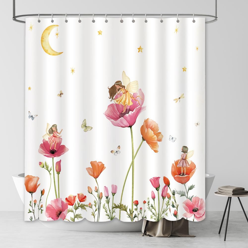 Zasłona prysznicowa 180x180 cm boho maki księżyc wróżka