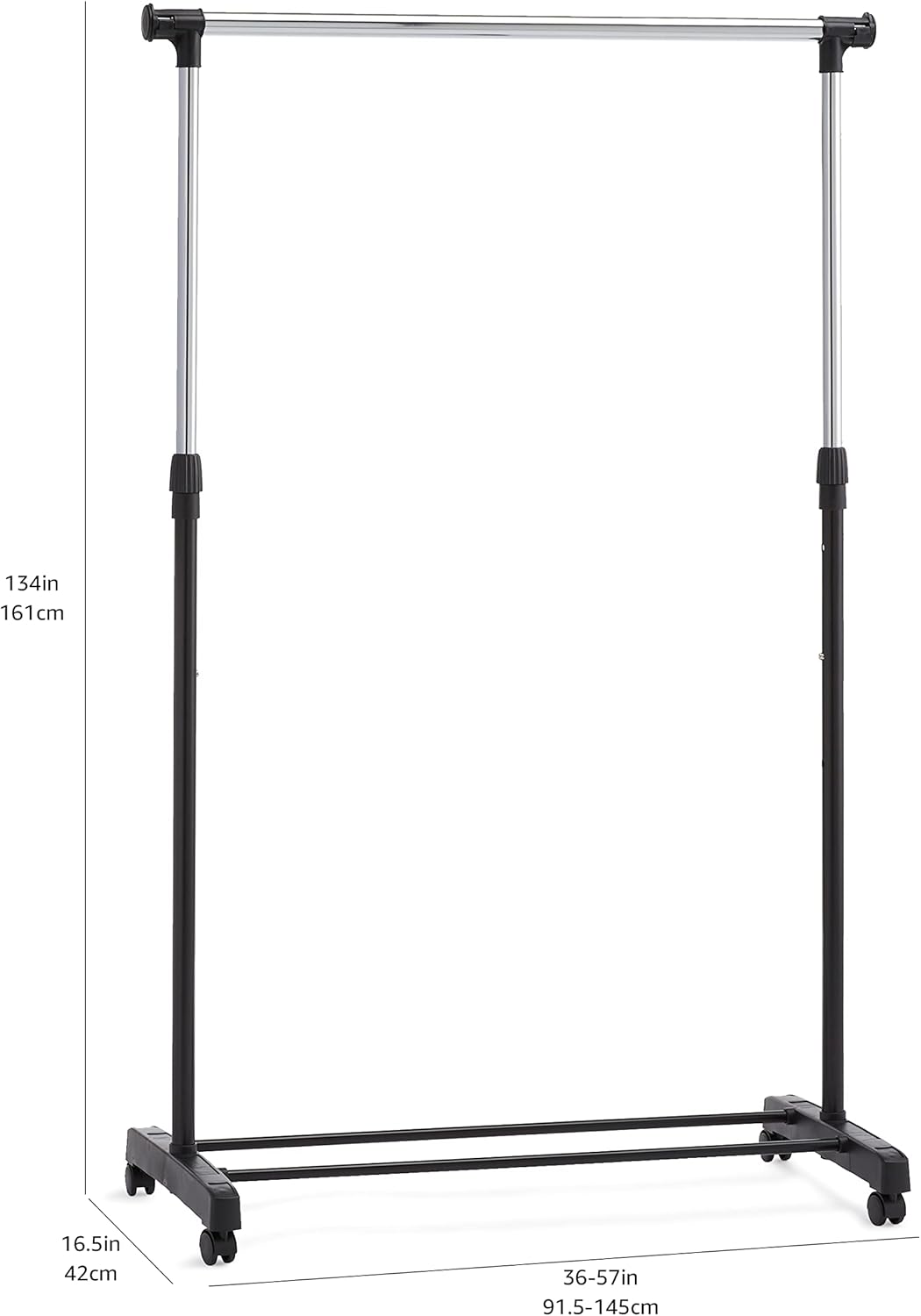 Wieszak stojący Amazon Basics na ubrania regulowany z kółkami chrom