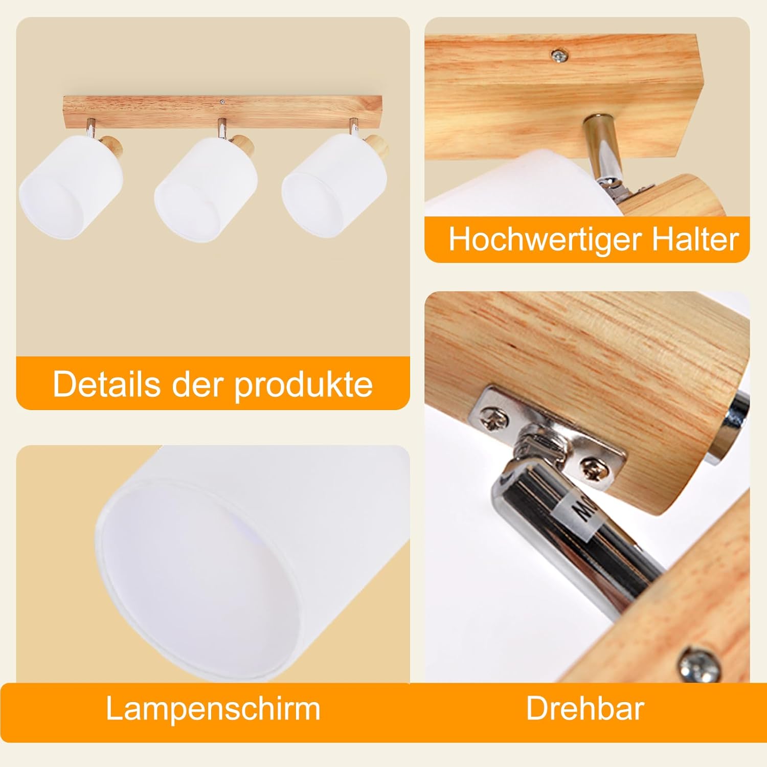 Lampa Sufitowa z Drewnianymi Detalami E14