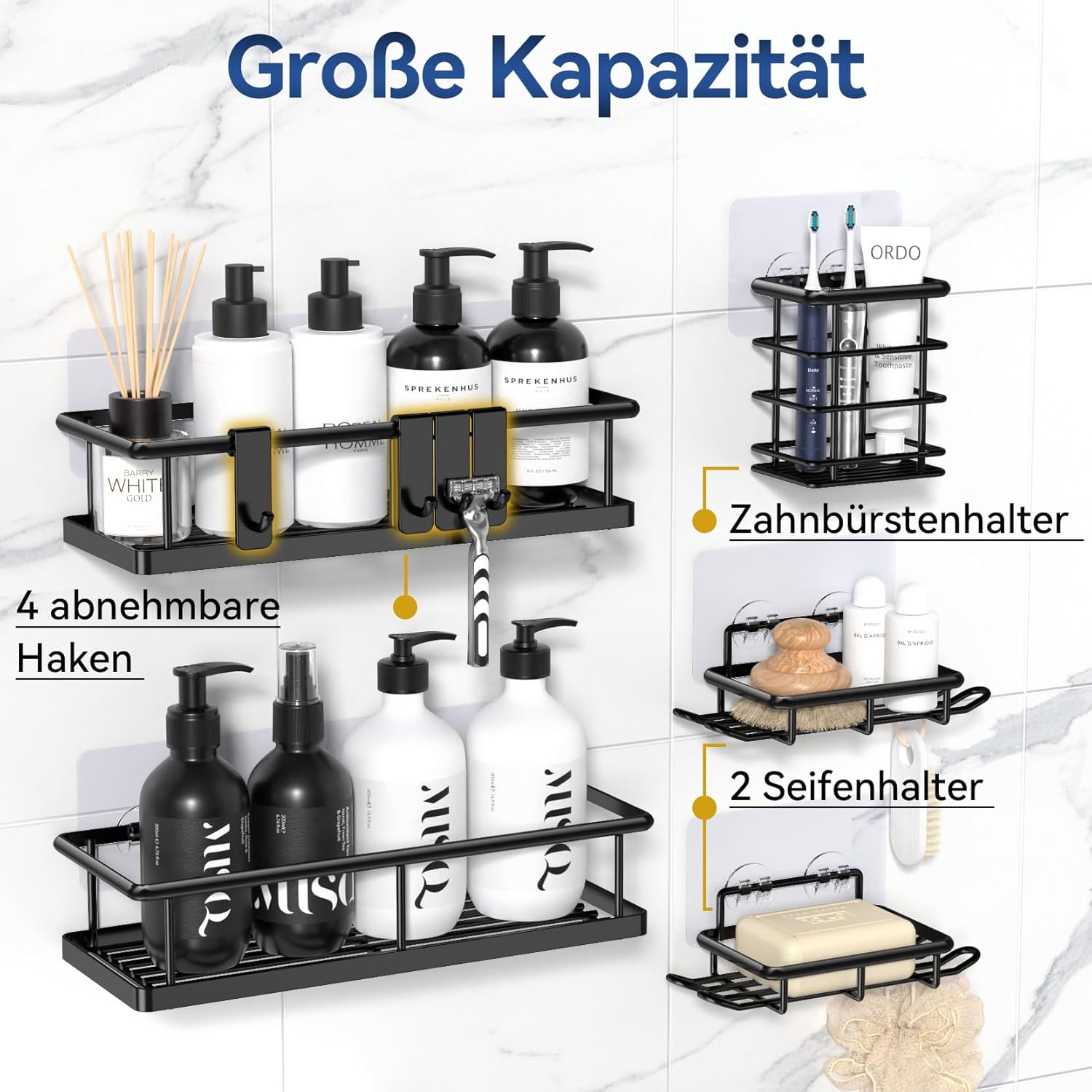Półki prysznicowe YASONIC YS-K-420 5 szt bez wiercenia czarne organizer