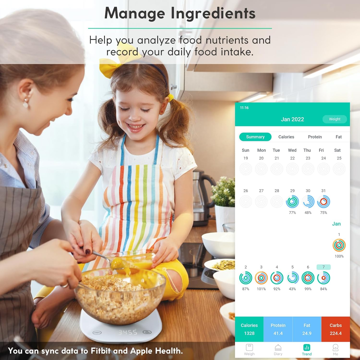 Waga kuchenna 5kg dokładna 0,5g Bluetooth LED USB biała