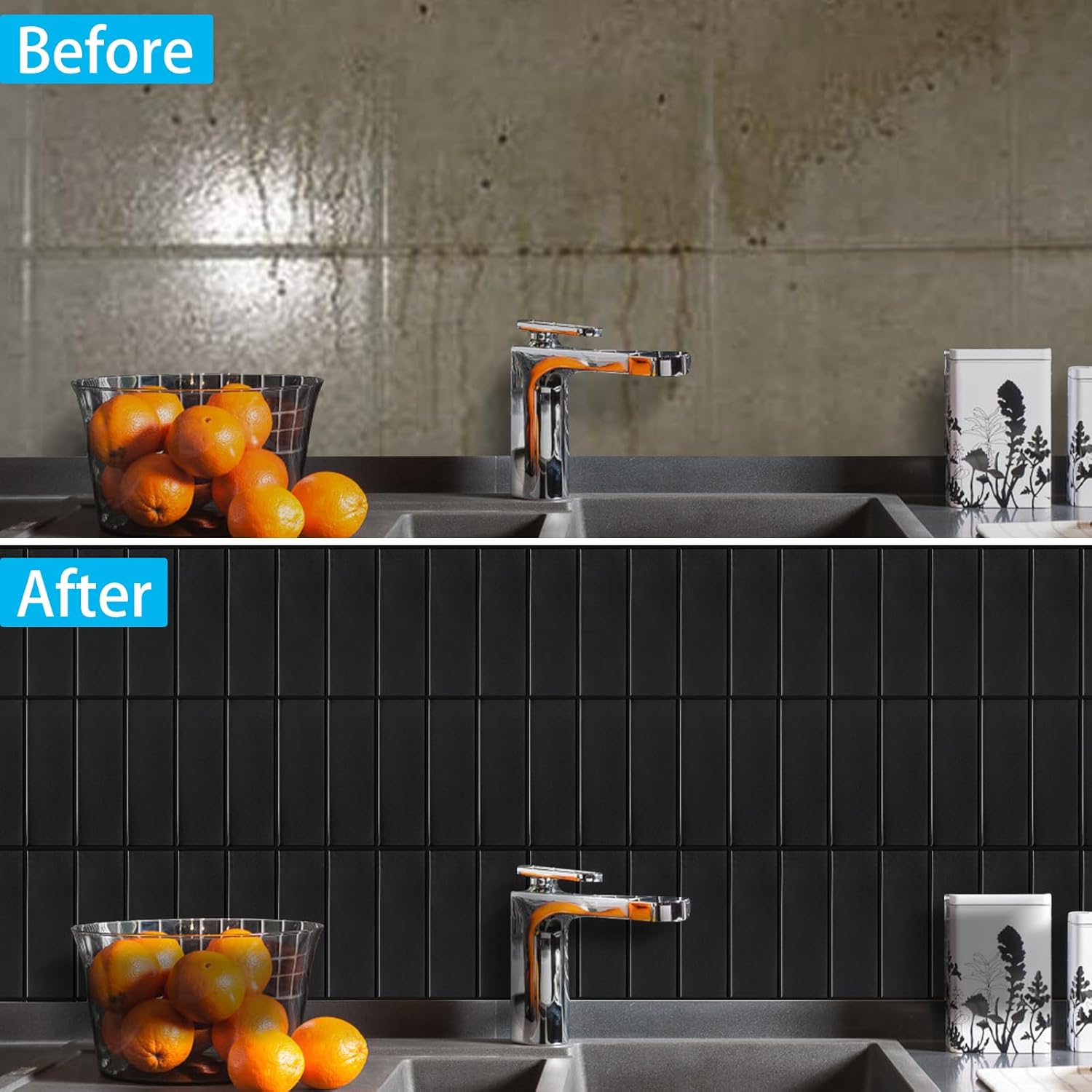 Płytki ścienne 3D WoStick  czarne 10szt samoprzylepne do kuchni łazienki