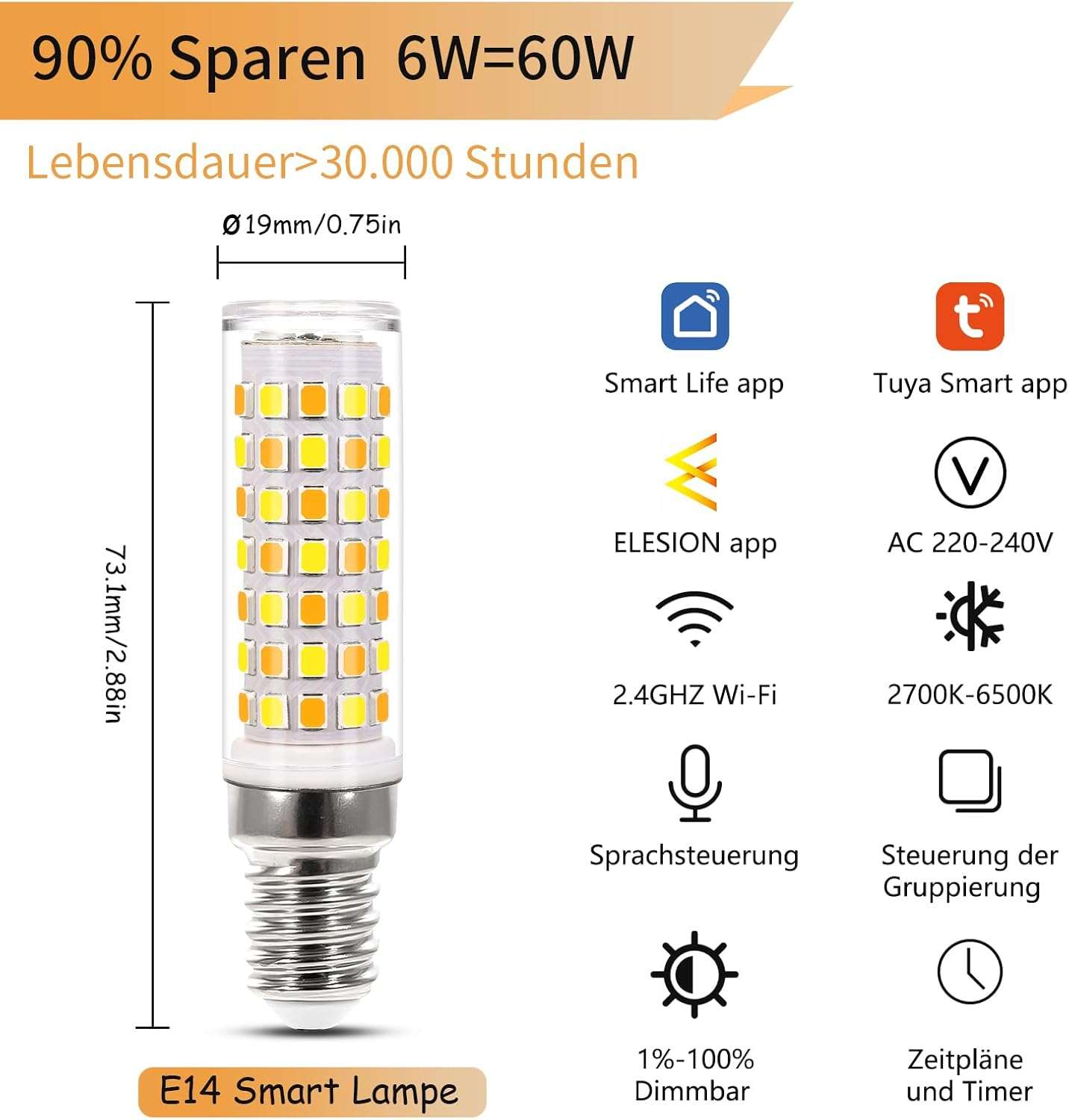 I-SHUNFA Żarówka E14 Wi-Fi Alexa/Google Home, 6W