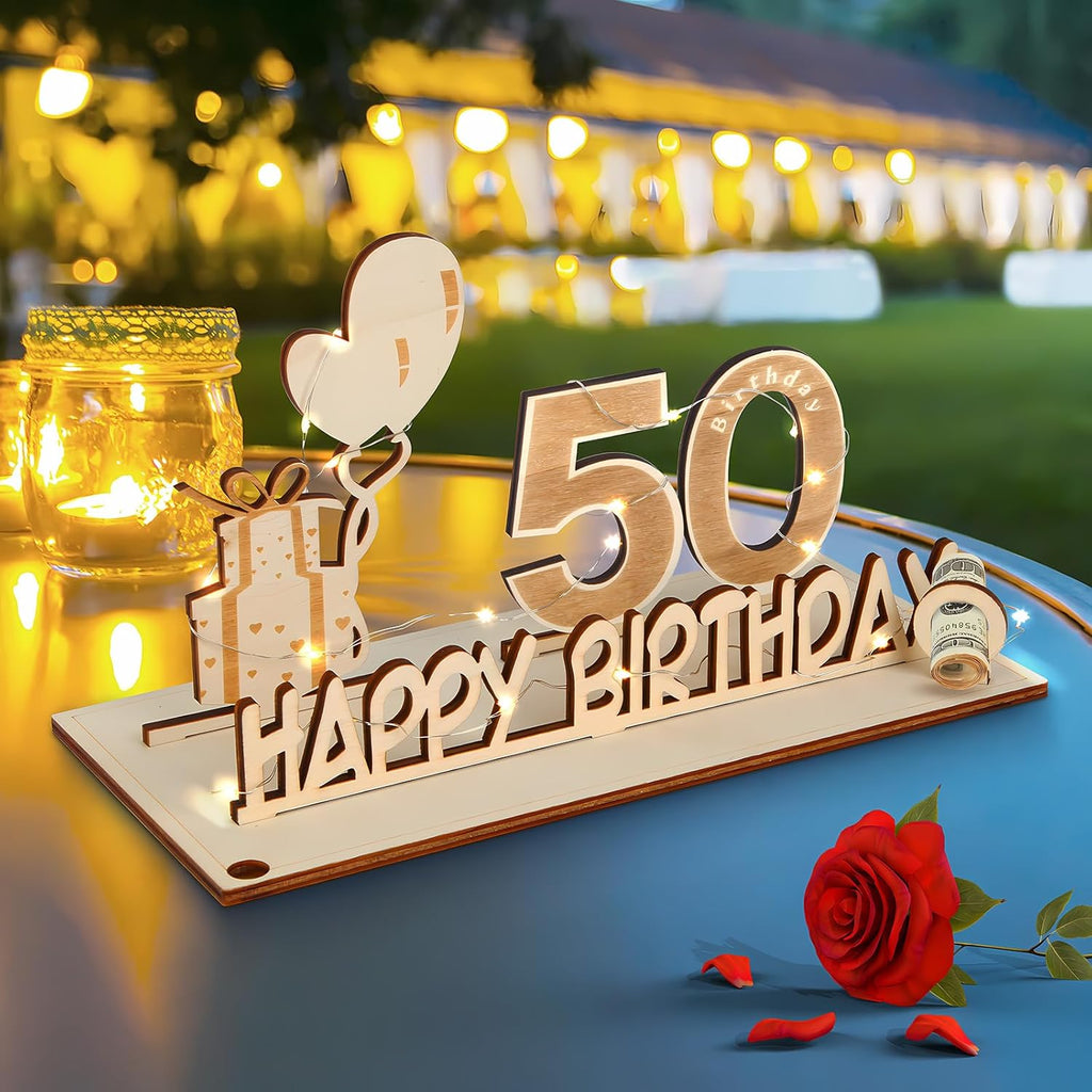 Drewniany prezent na 50 urodziny z LED