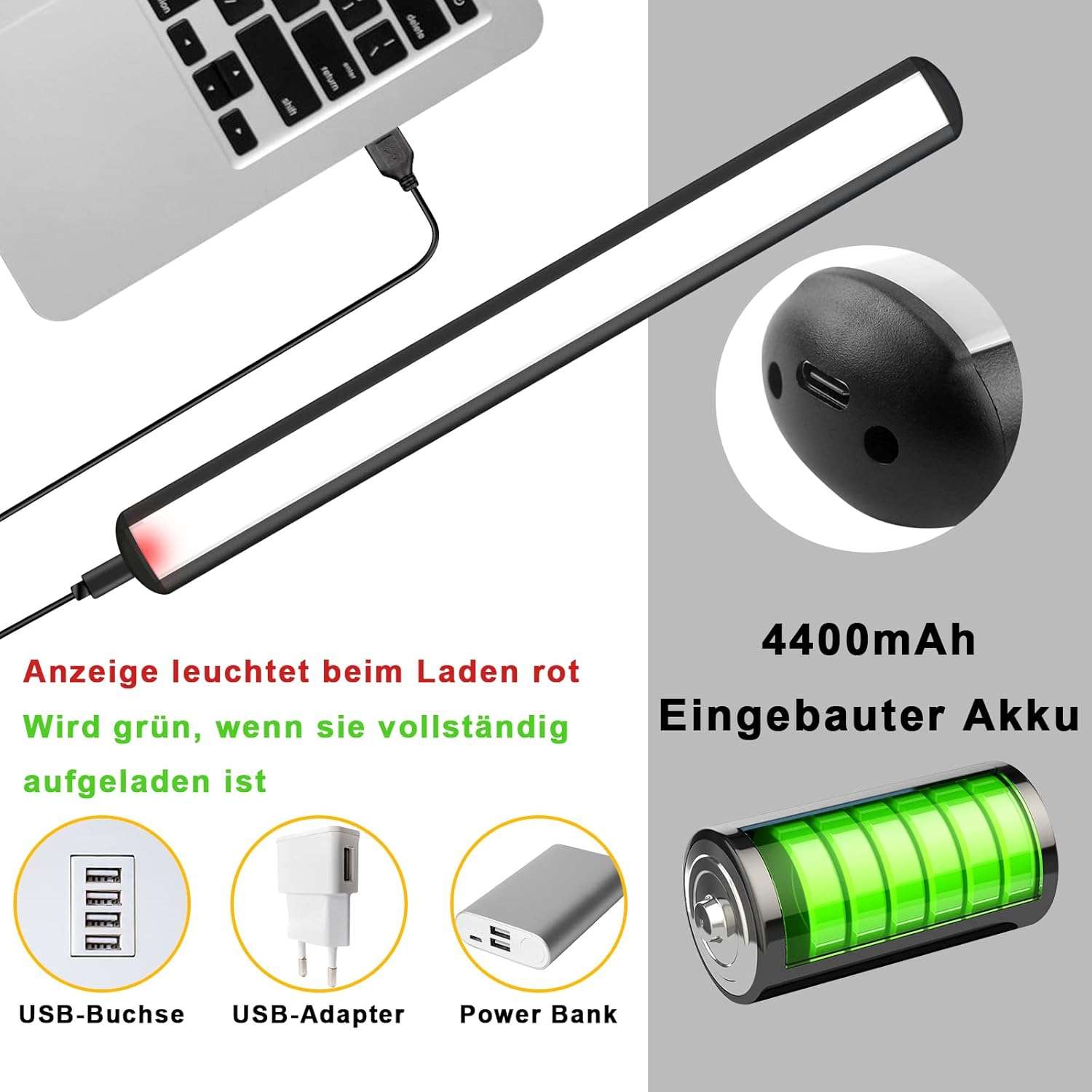 2x Lampa obrazowa LED, magnetyczna, 3 tryby, 4400 mAh