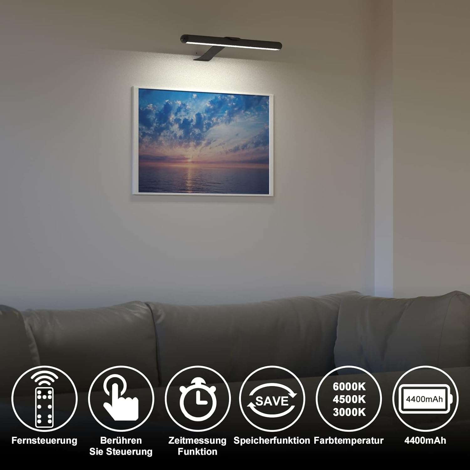 2x Lampa obrazowa LED, magnetyczna, 3 tryby, 4400 mAh