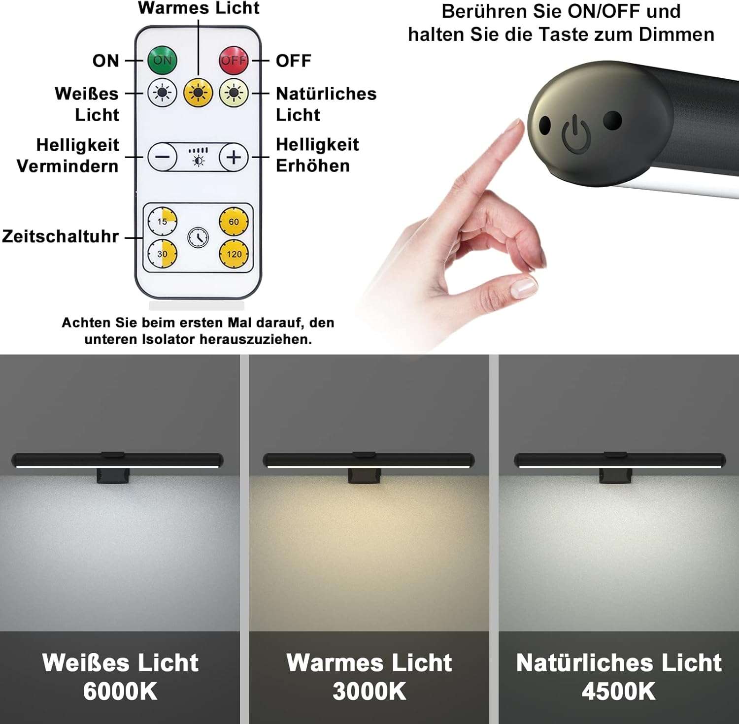 2x Lampa obrazowa LED, magnetyczna, 3 tryby, 4400 mAh