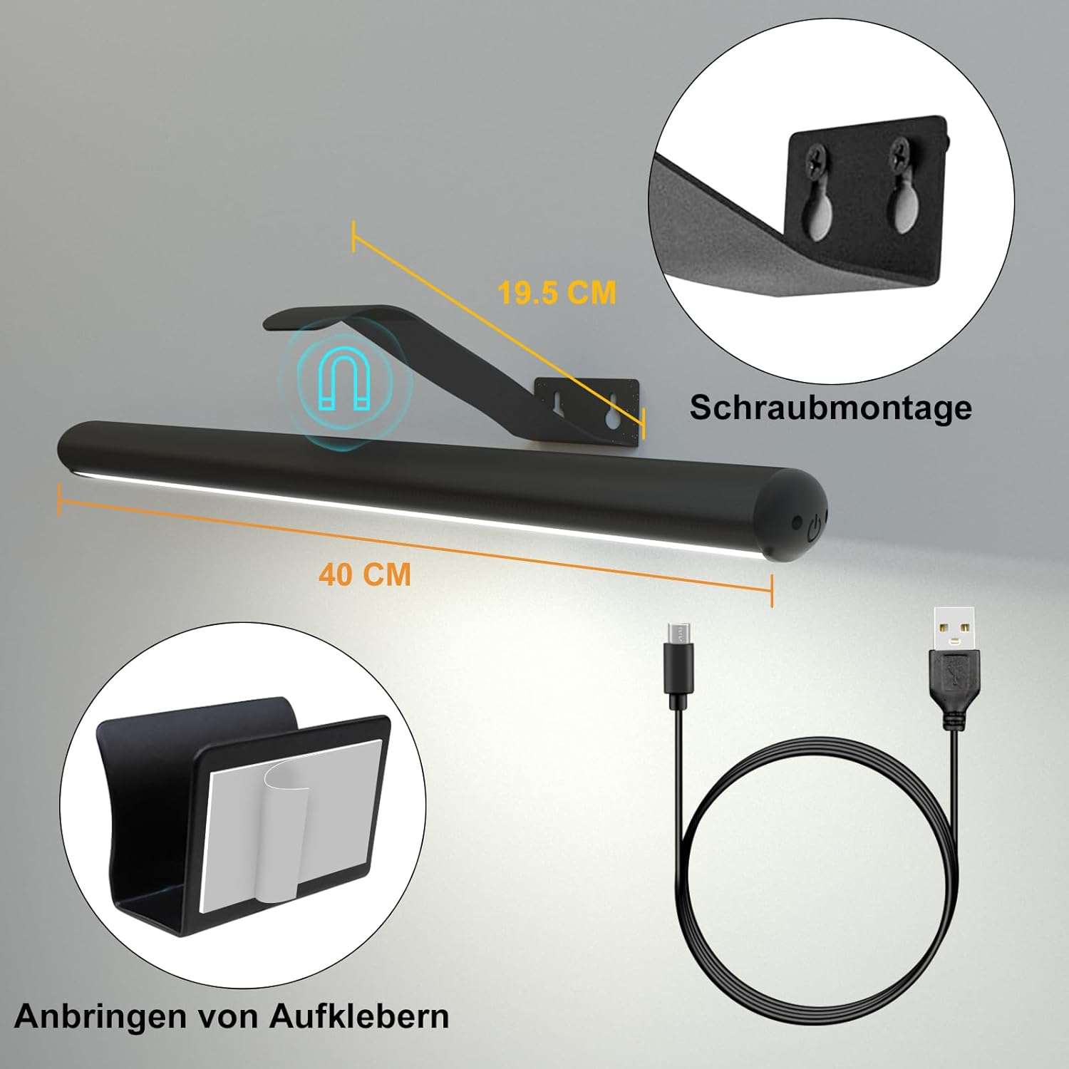 2x Lampa obrazowa LED, magnetyczna, 3 tryby, 4400 mAh
