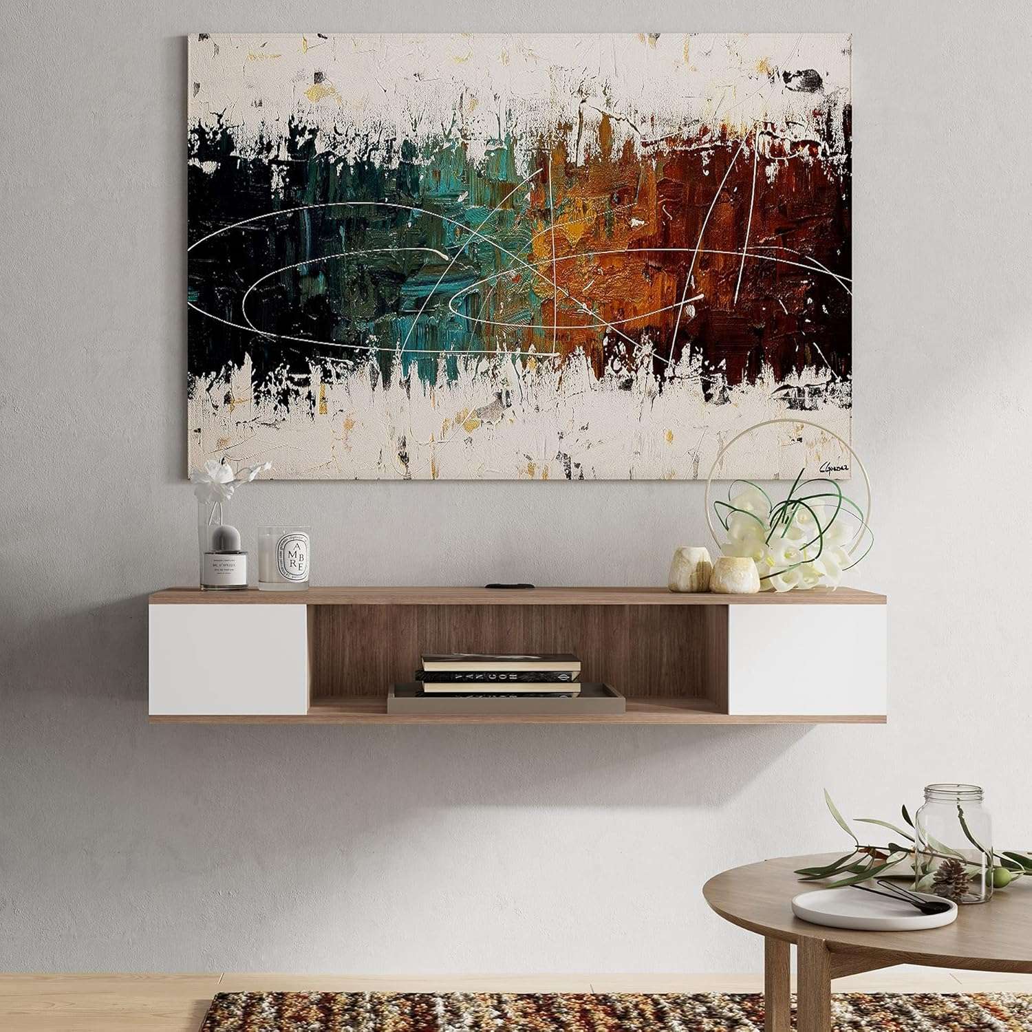 Szafka wisząca RTV FITUEYES 100 cm biało-dębowa