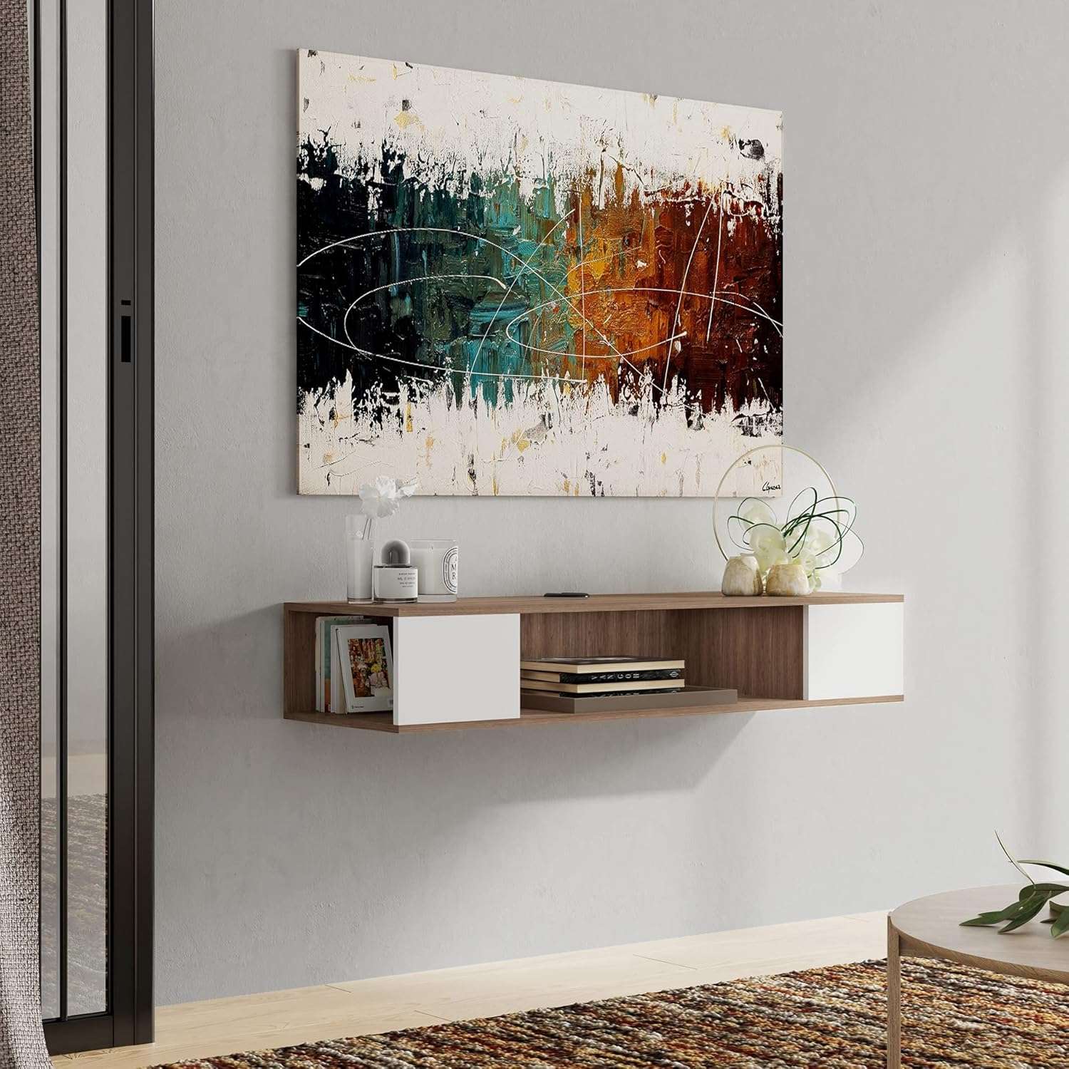 Szafka wisząca RTV FITUEYES 100 cm biało-dębowa