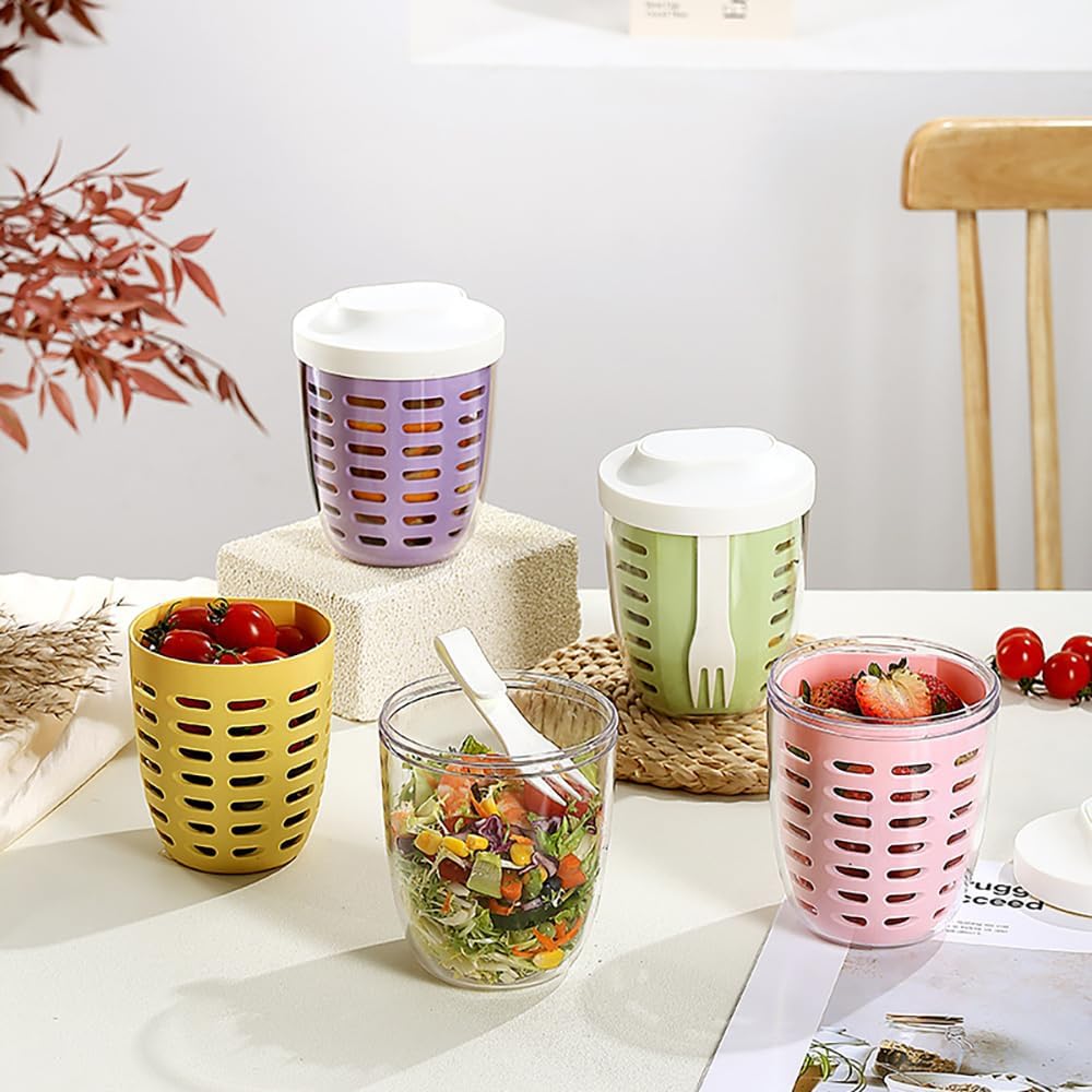 Pojemnik na owoce 650 ml z sitkiem i widelcem lunchbox kubek