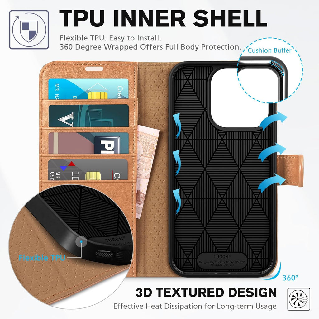 TUCCH Etui z Portfelem do iPhone 15 Pro