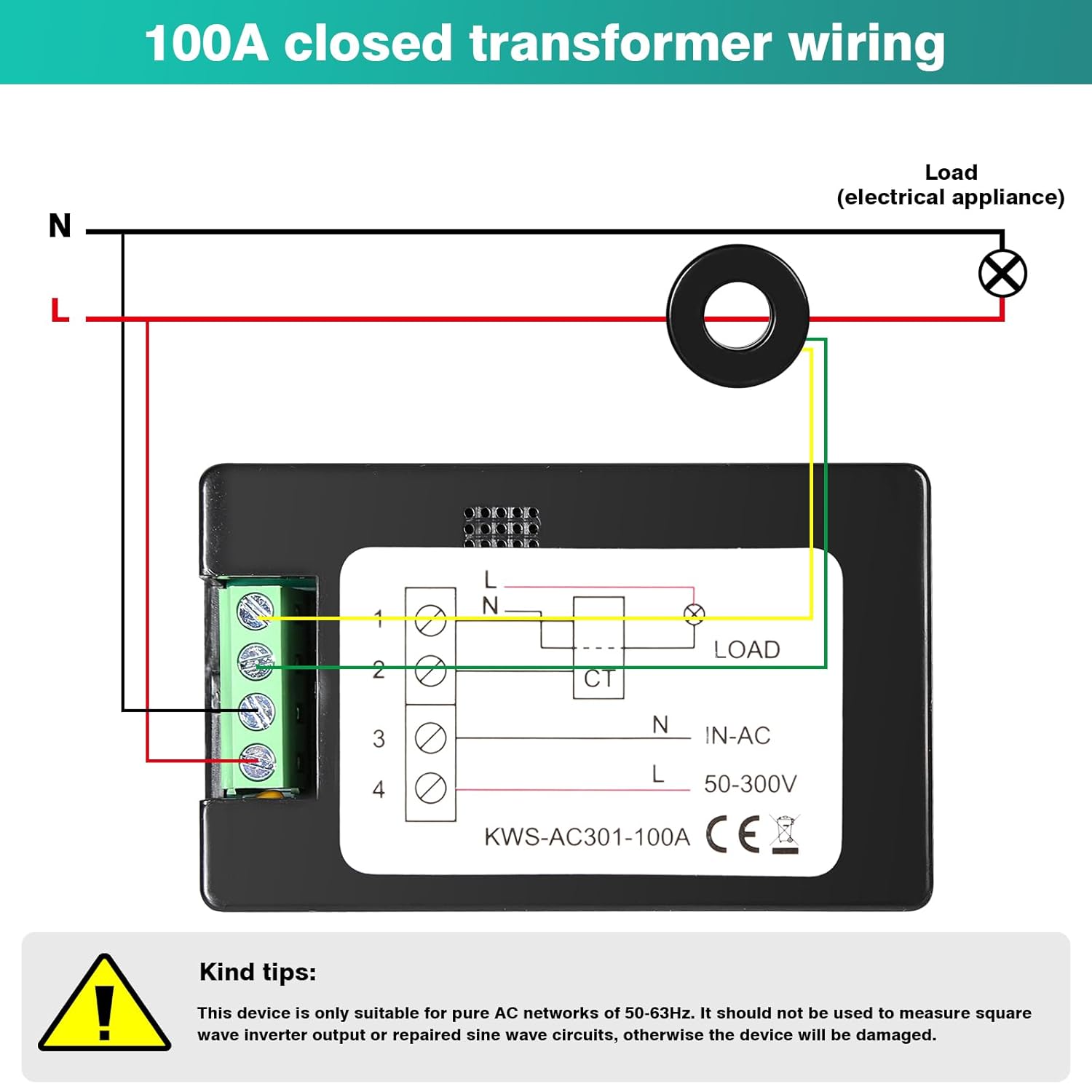 Multimetr cyfrowy AC 50-300V 0-100A watomierz licznik energii KWS-AC301