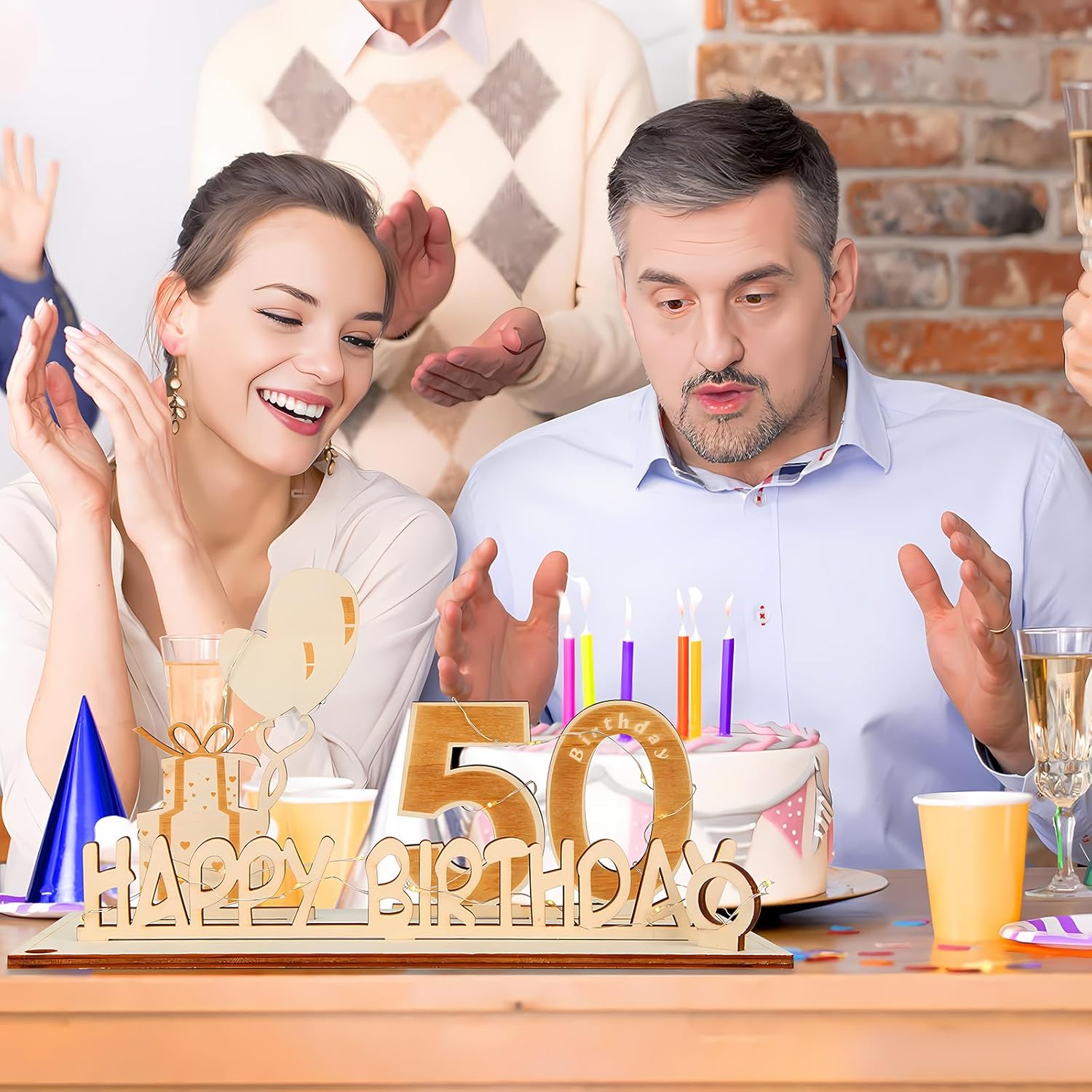 Drewniany prezent na 50 urodziny z LED