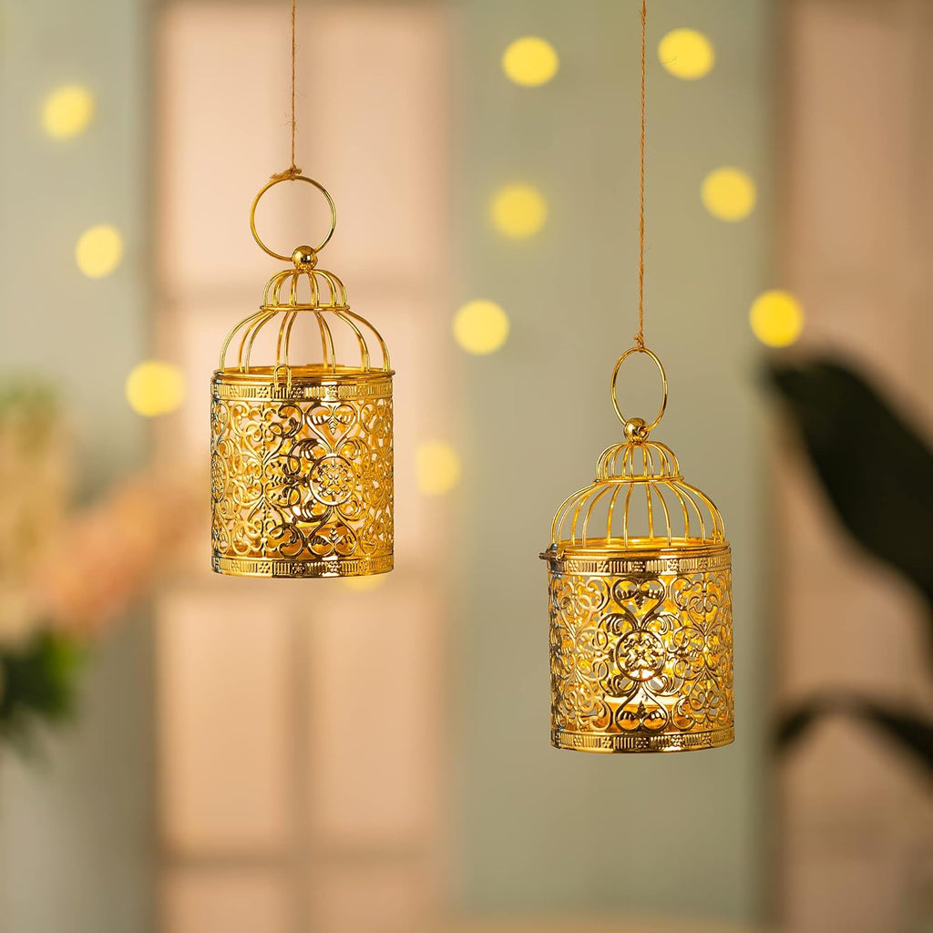 2x Latarnia na świecznik złote