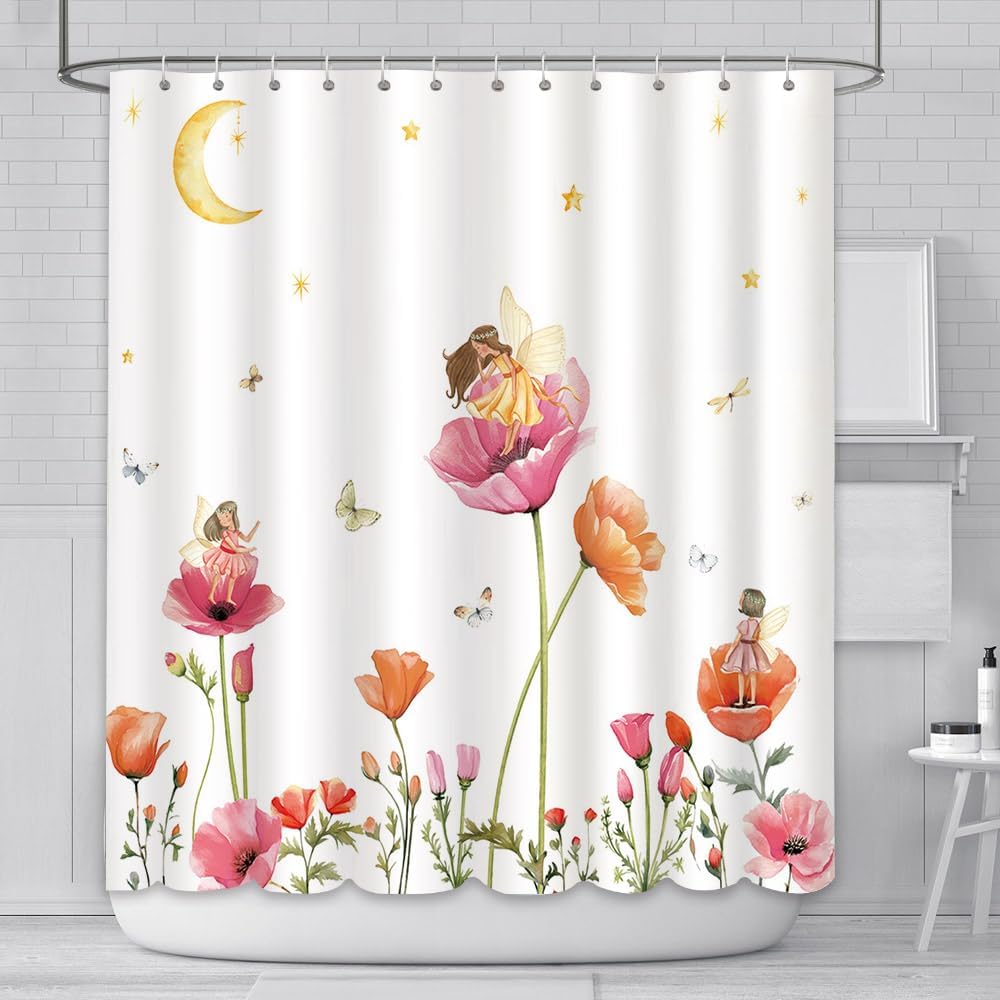 Zasłona prysznicowa 180x180 cm boho maki księżyc wróżka