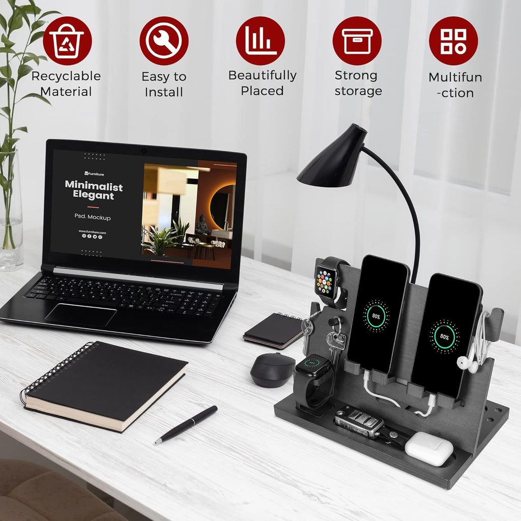 Drewniana stacja dokująca do telefonu lub zegarka kluczyki