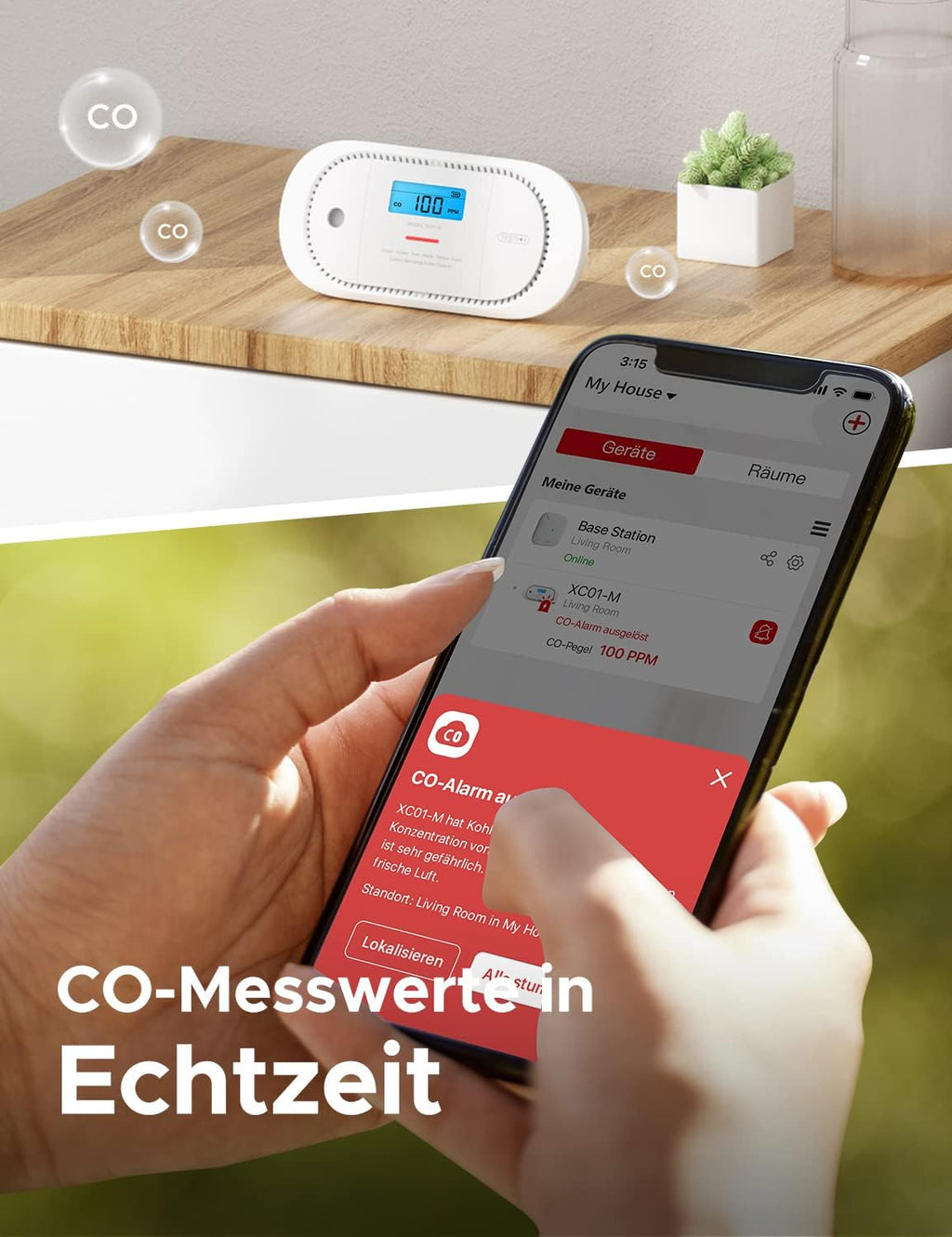 Czujnik X-Sense XC01-M alarm dźwiękowy, wyświetlacz