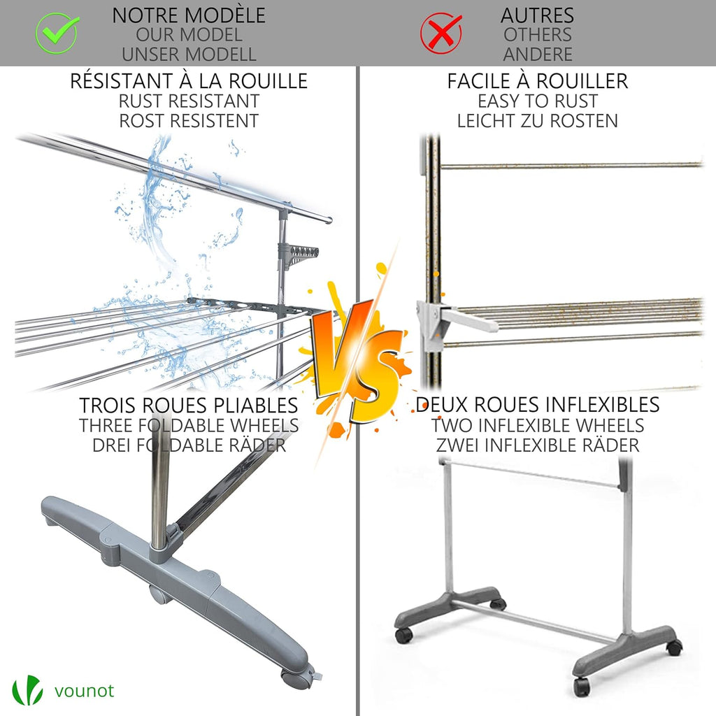 Suszarka na pranie VOUNOT 3-poziomowa składana 23 m na kółkach