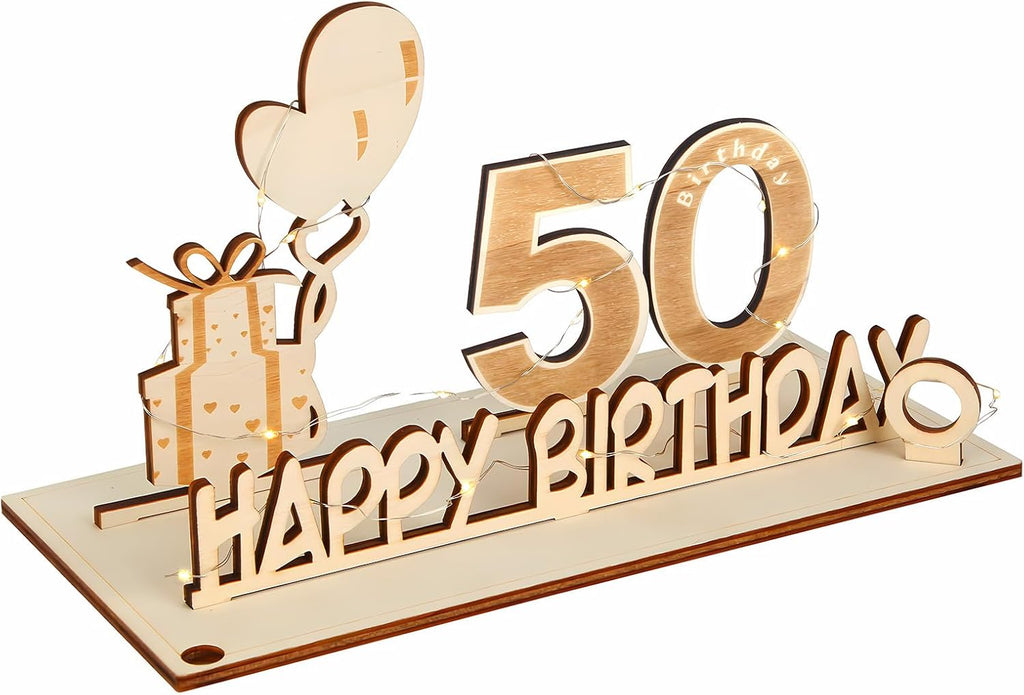 Drewniany prezent na 50 urodziny z LED