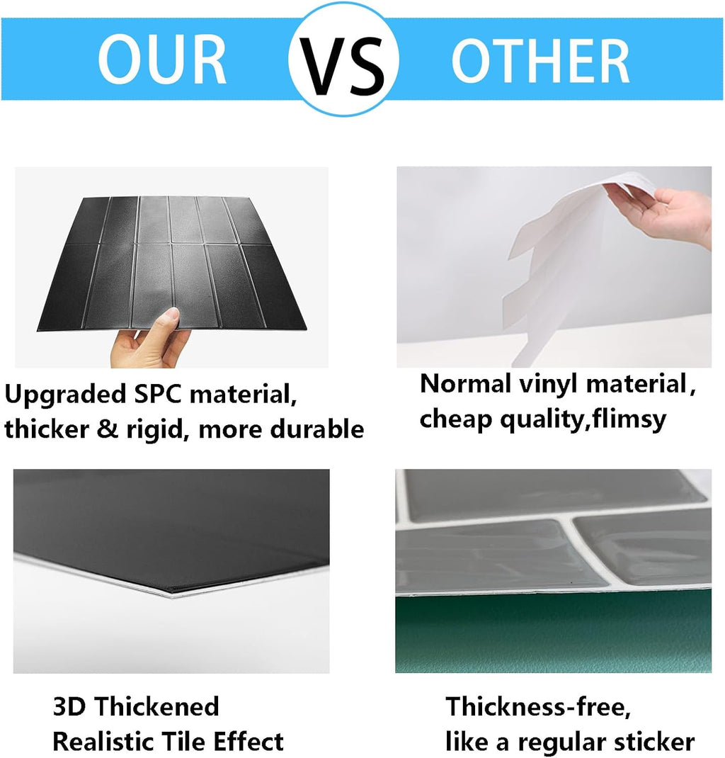 Płytki ścienne 3D WoStick  czarne 10szt samoprzylepne do kuchni łazienki