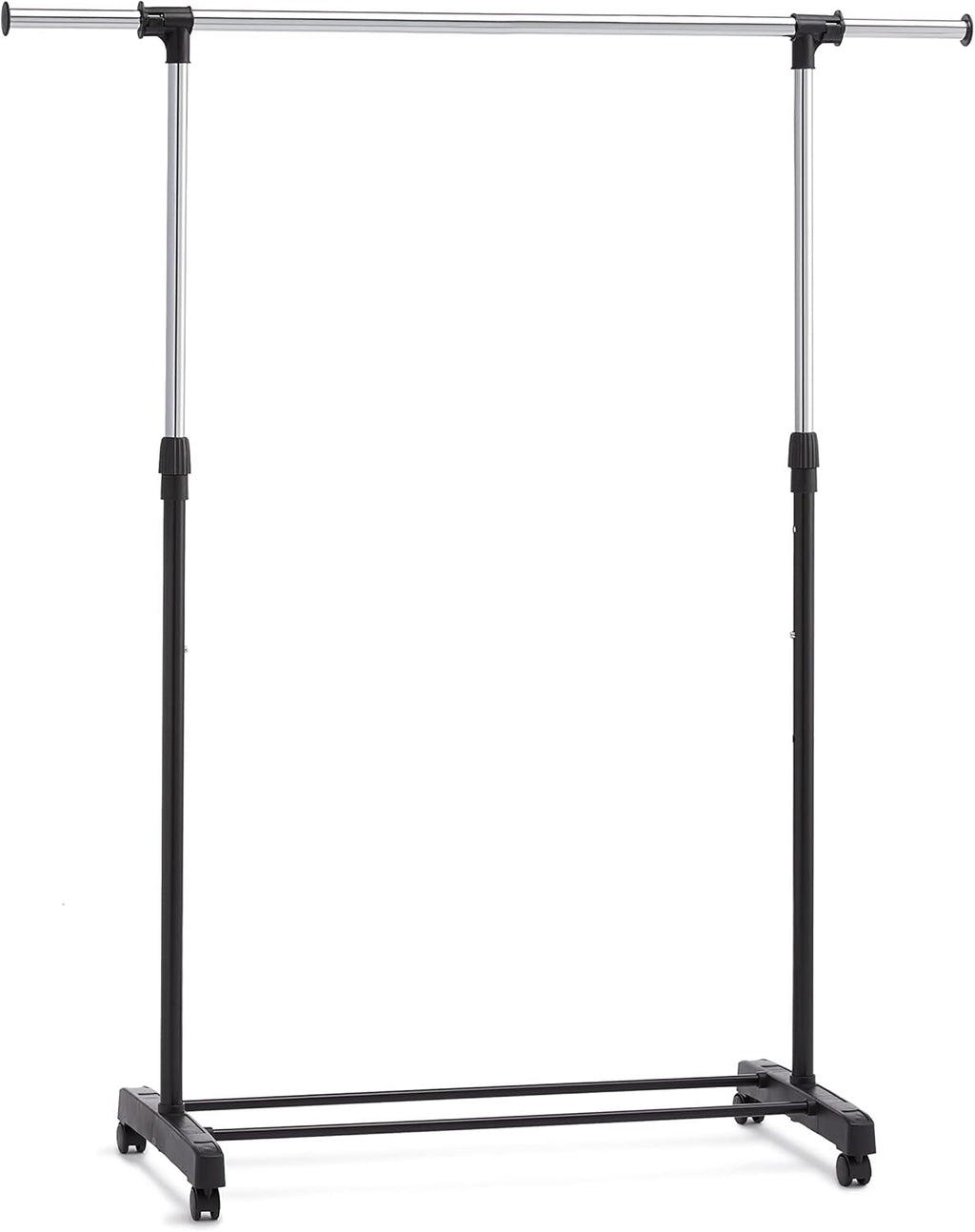 Wieszak stojący Amazon Basics na ubrania regulowany z kółkami chrom