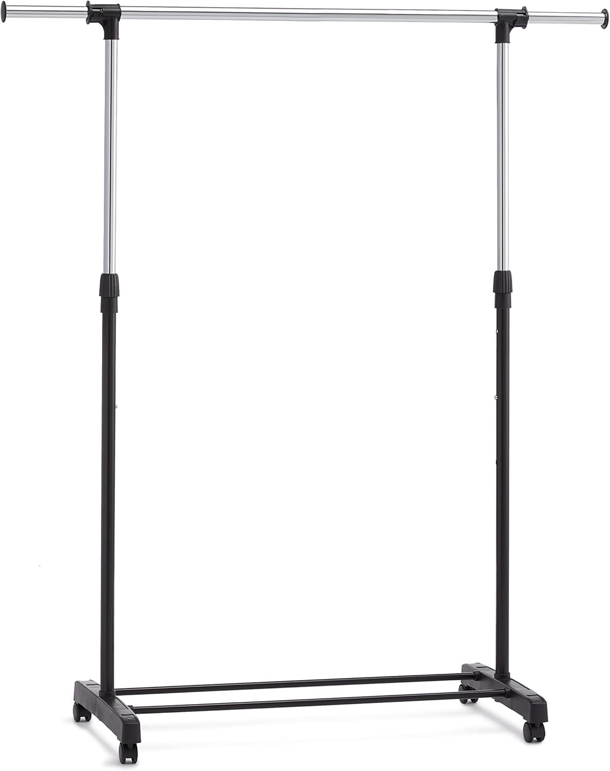 Wieszak stojący Amazon Basics na ubrania regulowany z kółkami chrom
